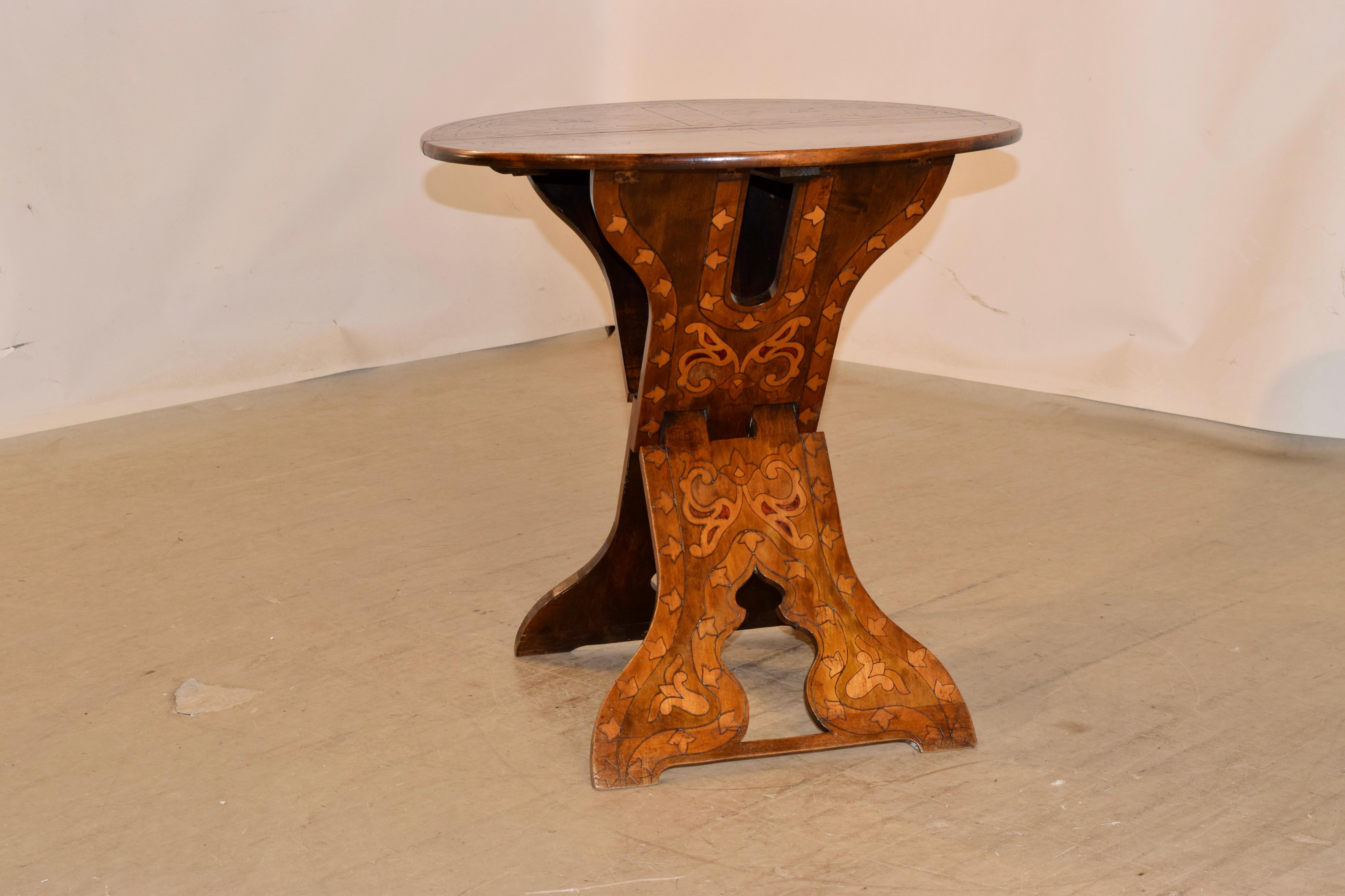 Fruitwood 19th Century Pokerwork Carriage Table