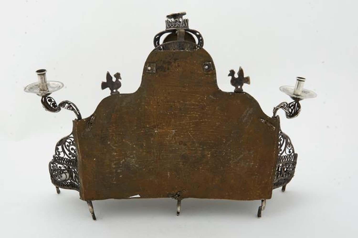 19th Century Polish Silver and Silver Filigree Hanukkah Lamp Menorah 1