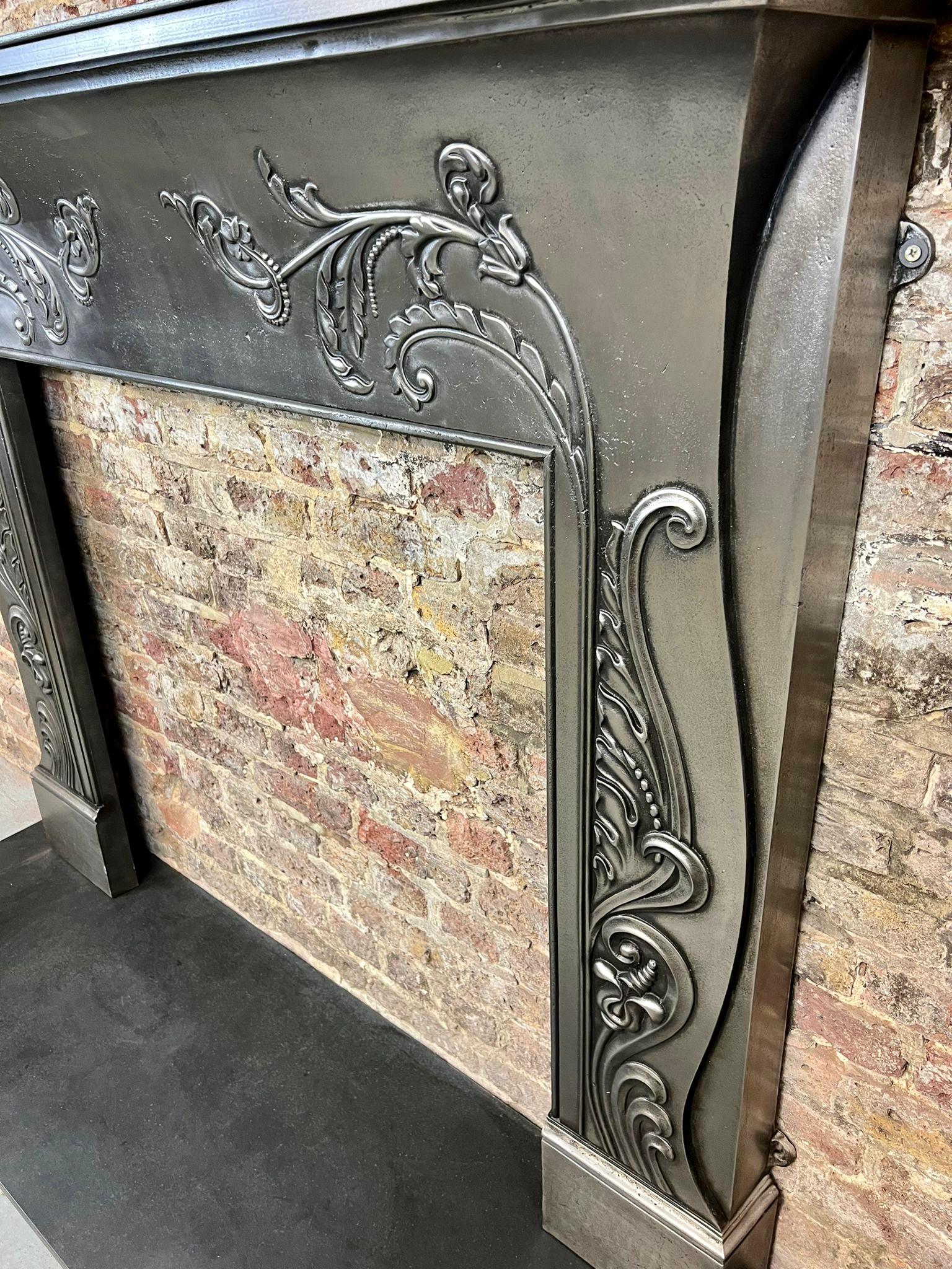 19th Century Polished Cast Iron Fireplace Mantlepiece For Sale 11