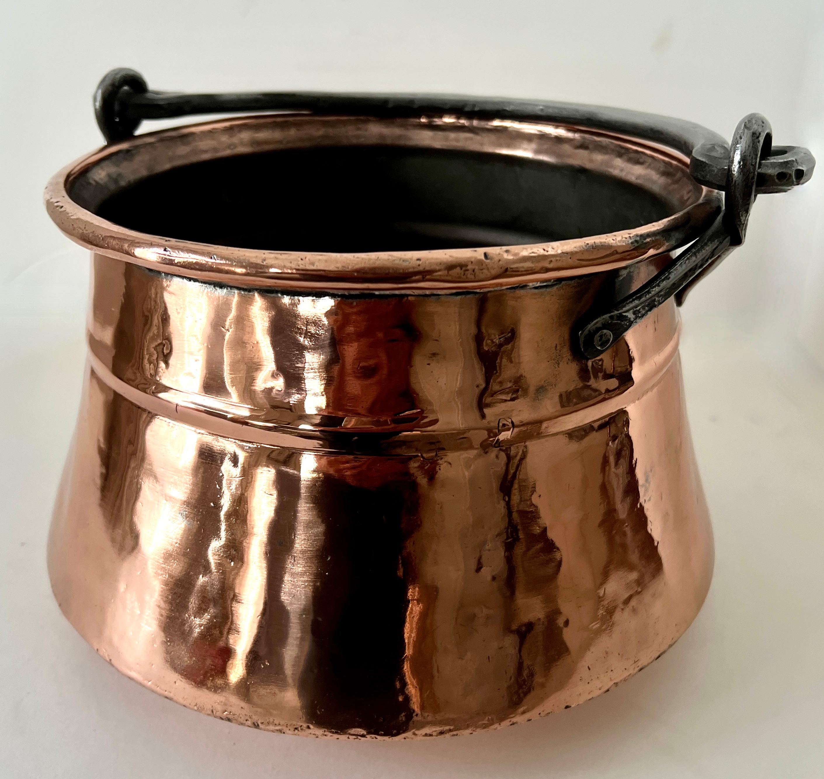 19th Century Polished Copper  Plater Jardiniere Cooking Pot with Handle For Sale 2
