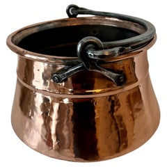Used 19th Century Polished Copper  Plater Jardiniere Cooking Pot with Handle
