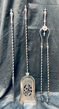 19th Century, Polished Georgian Barley Twist Fire Tools