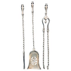 19th Century, Polished Georgian Barley Twist Fire Tools