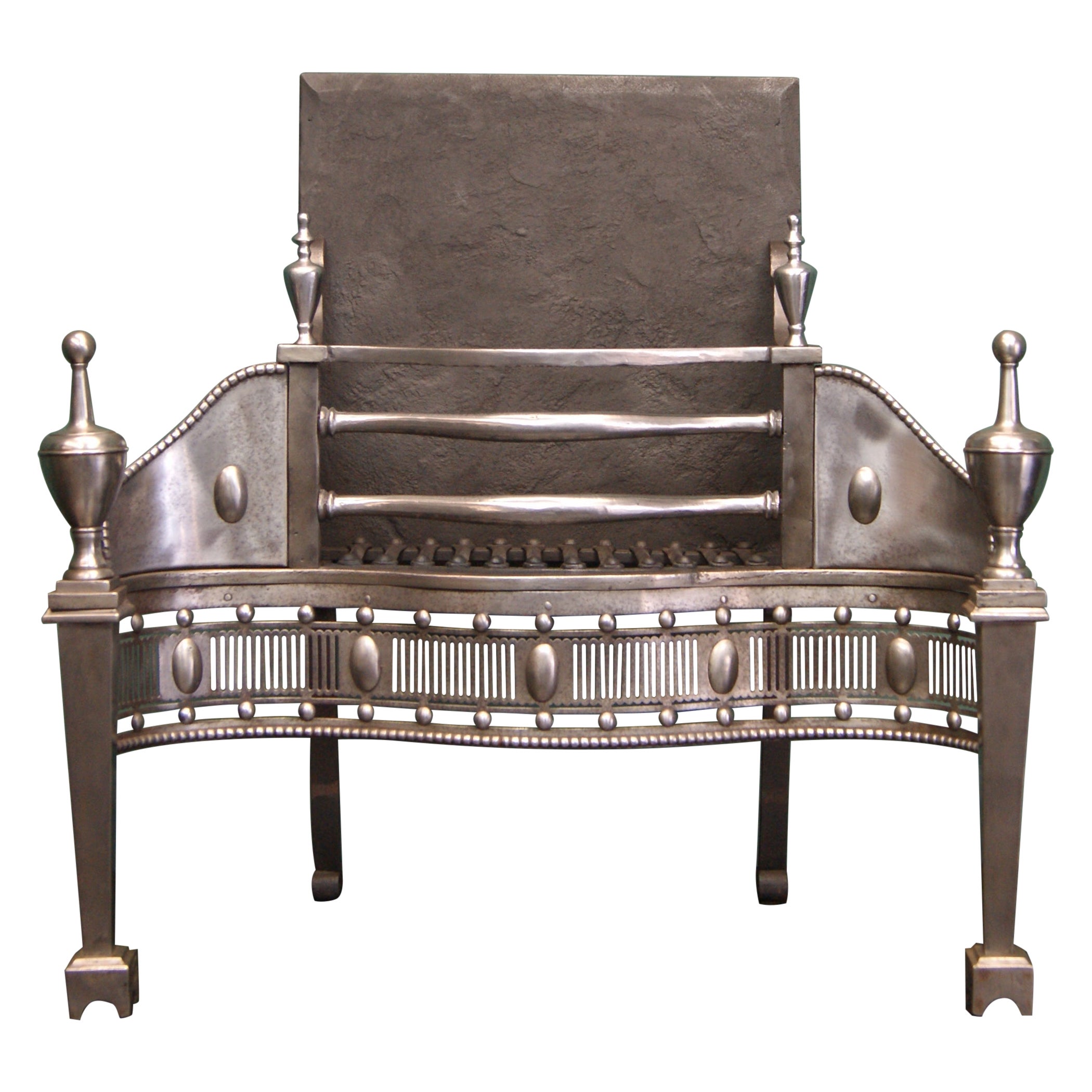 19th Century English Polished Steel Fire Grate, Adam Style, Circa 1880