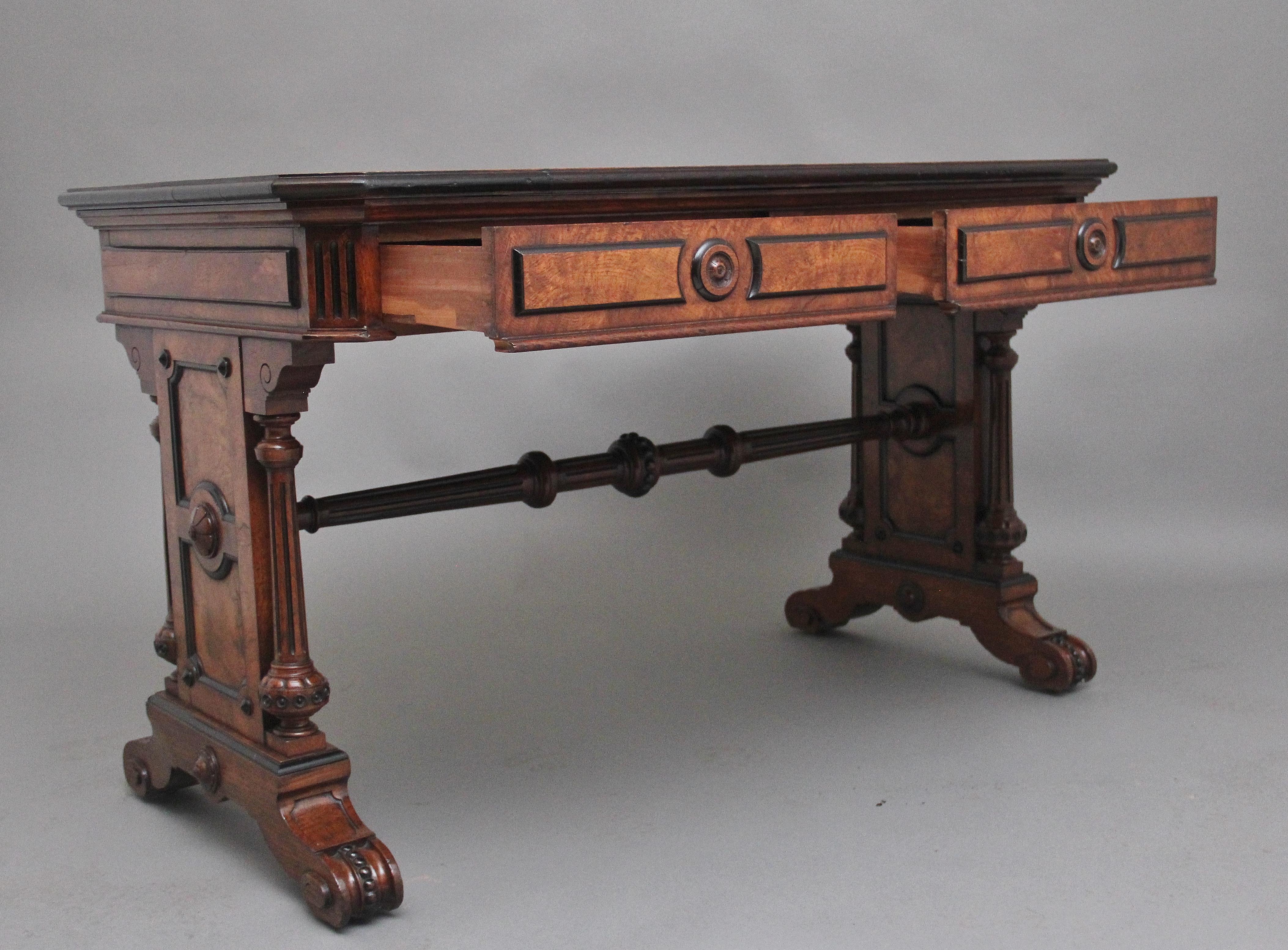 19th Century pollard oak and ebonised library table In Good Condition For Sale In Martlesham, GB