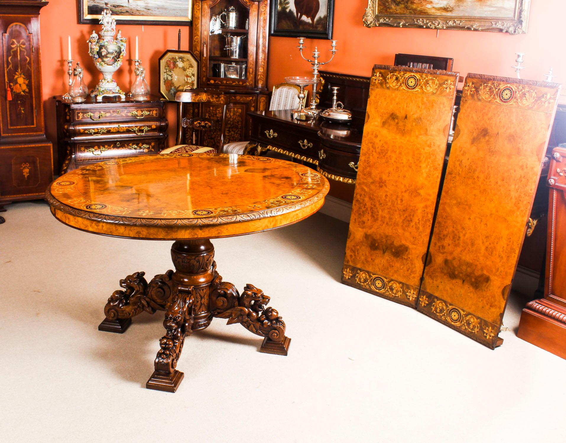 19th Century Pollard Oak and Marquetry Oval Victorian Dining Table 4
