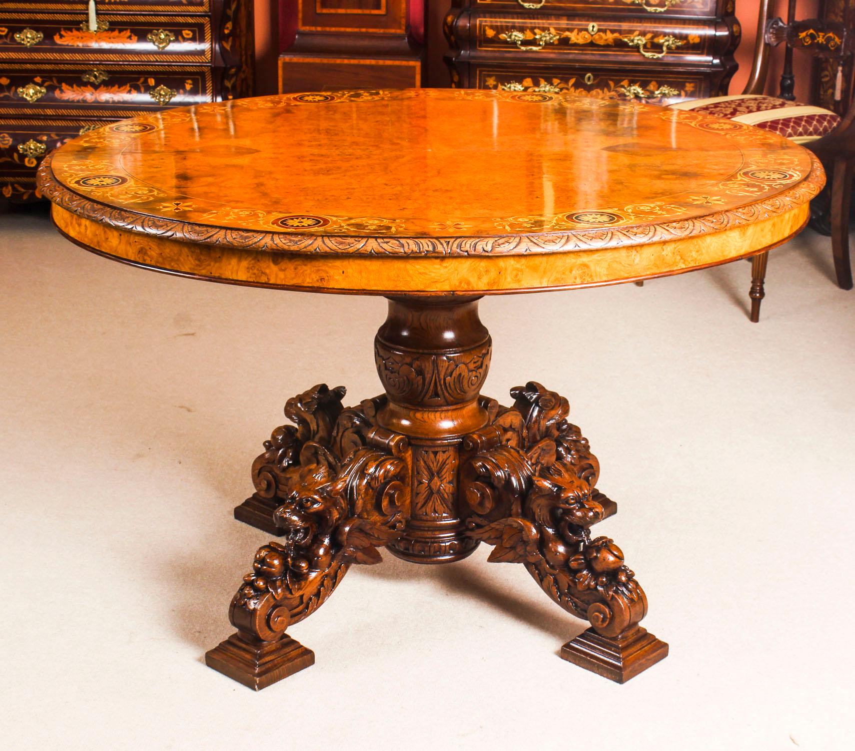 19th Century Pollard Oak and Marquetry Oval Victorian Dining Table 5