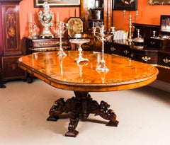 19th Century Pollard Oak and Marquetry Oval Victorian Dining Table