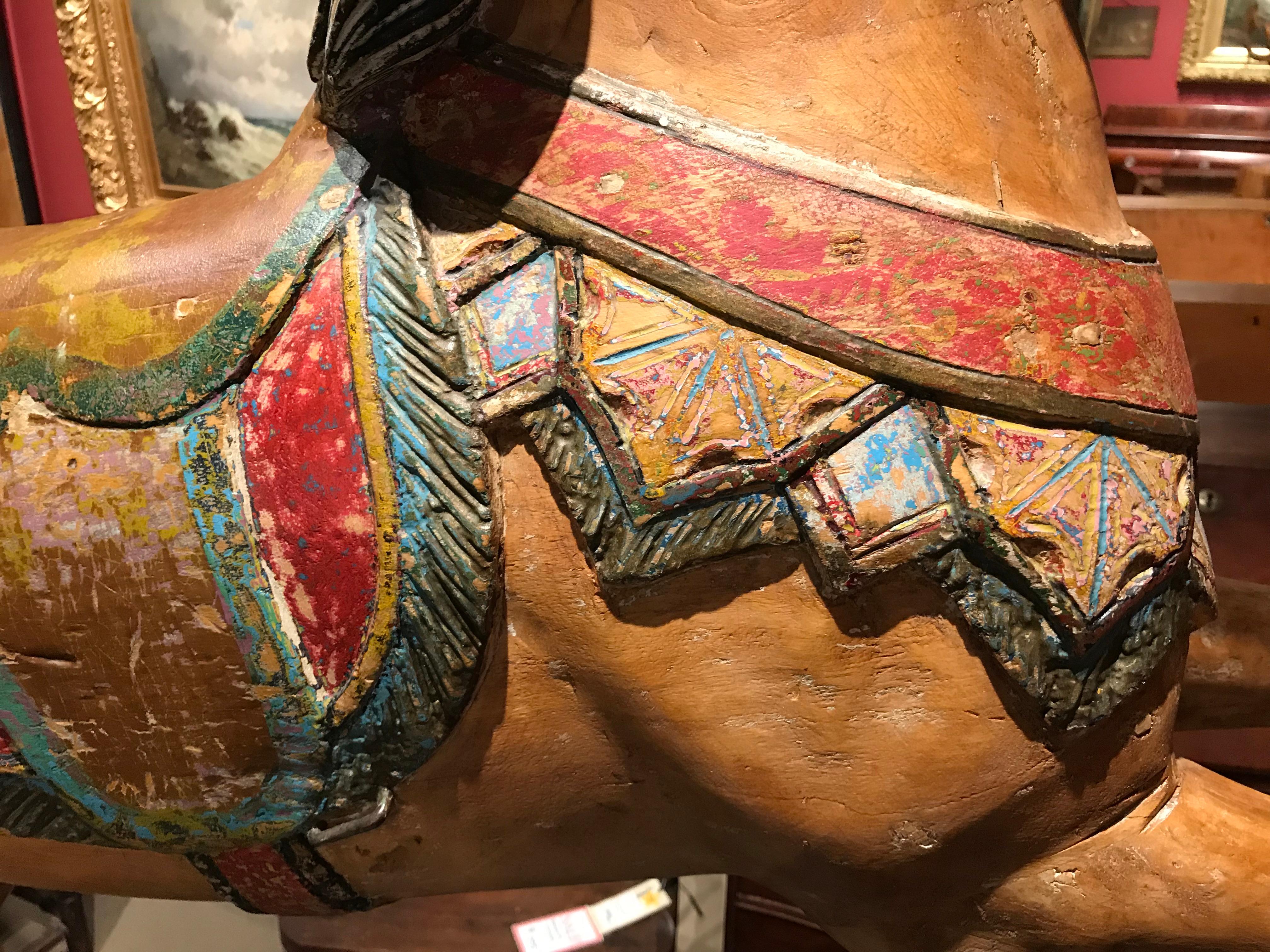 Wood 19th Century Polychrome Carved Carousel Horse on Stand