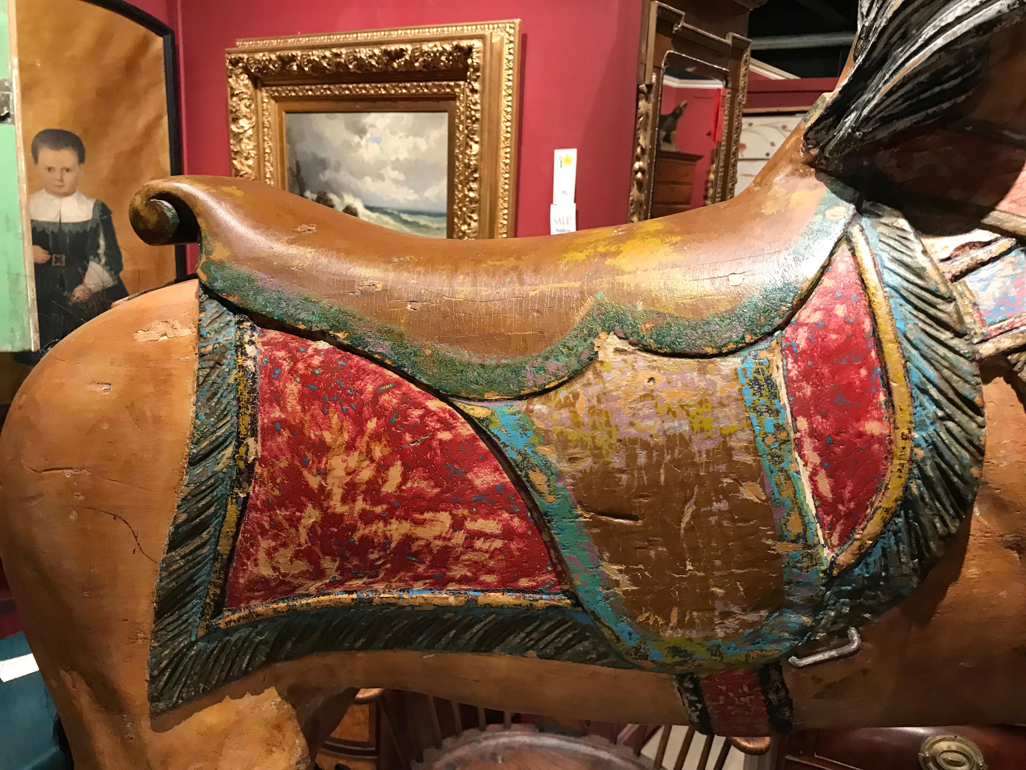 19th Century Polychrome Carved Carousel Horse on Stand 1