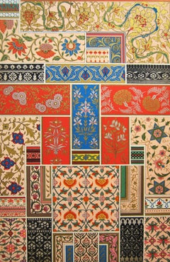 19th-century polychrome chromolithograph Indian floral decorations