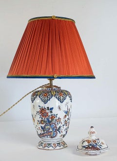 19th Century Polychrome Delft Faience Vase Converted in Table Lamp