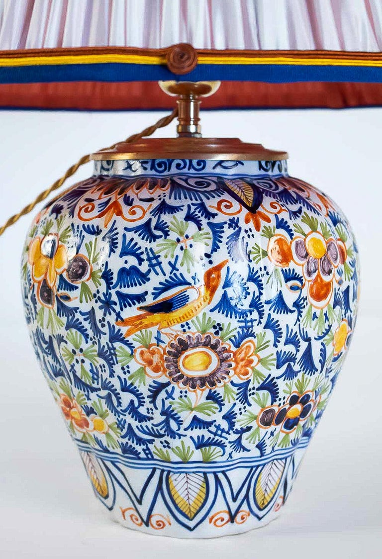19th Century Polychrome Delft Faience Vase Converted in Table Lamp at ...