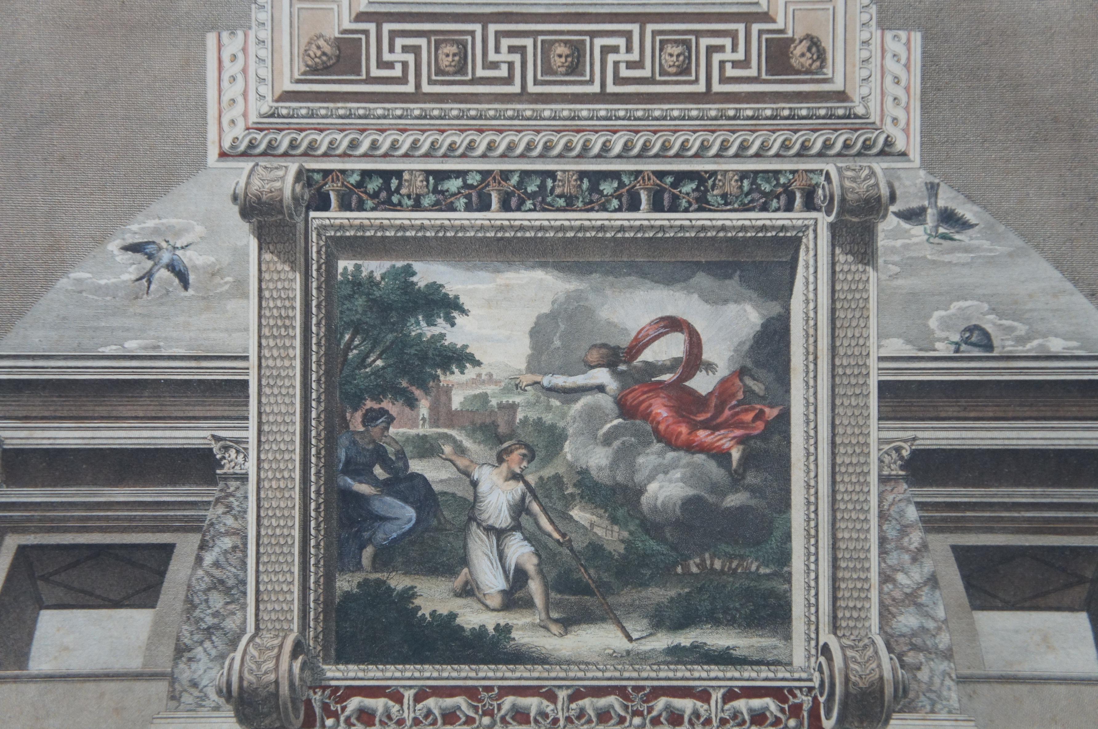 Renaissance 19th Century Polychrome Engraving Johan Ottaviani Logge di Rafaele Nel Vaticano For Sale