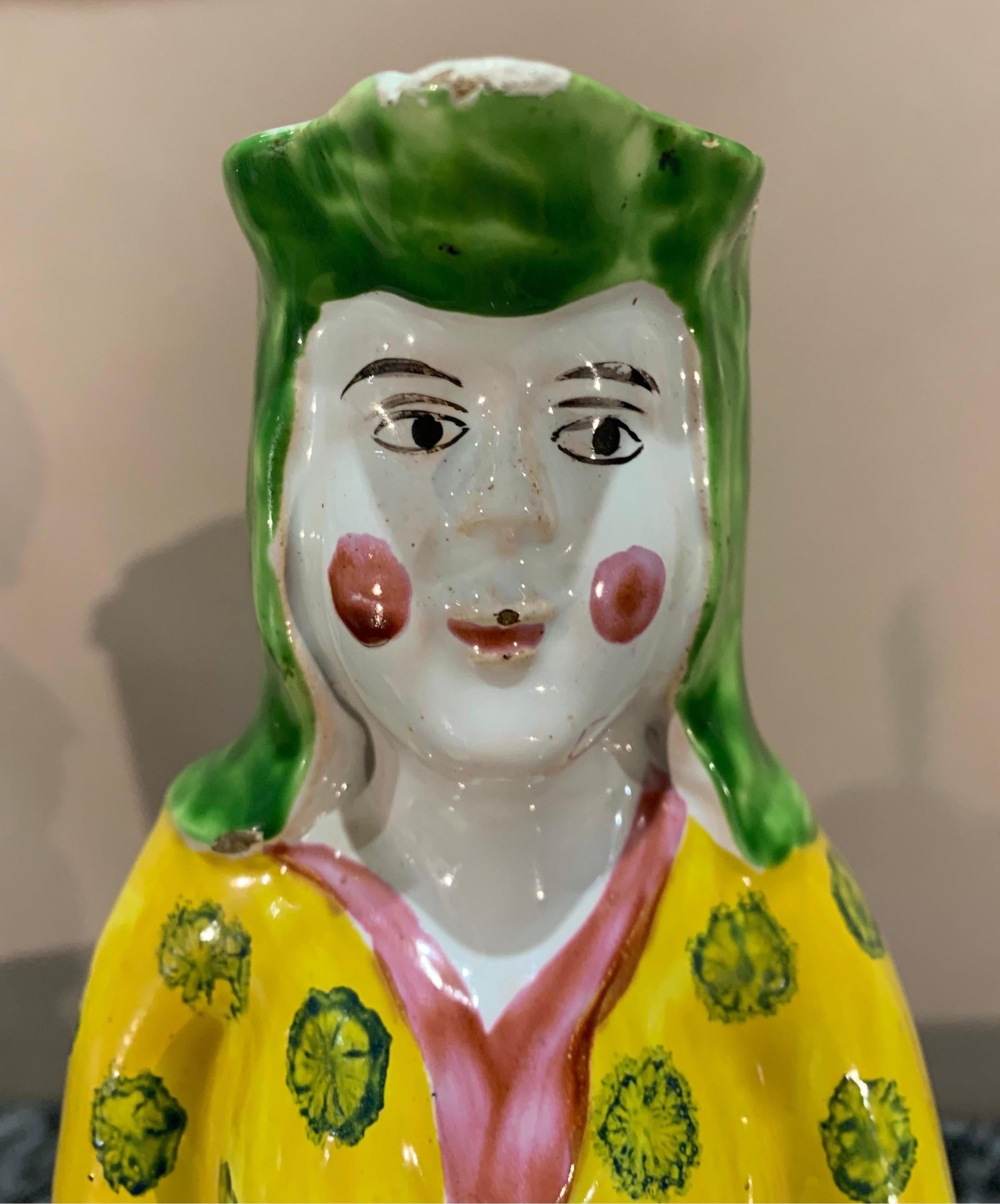 19th Century Polychrome French Faience Wine Decanter For Sale 7