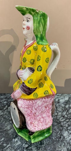 19th Century Polychrome French Faience Wine Decanter