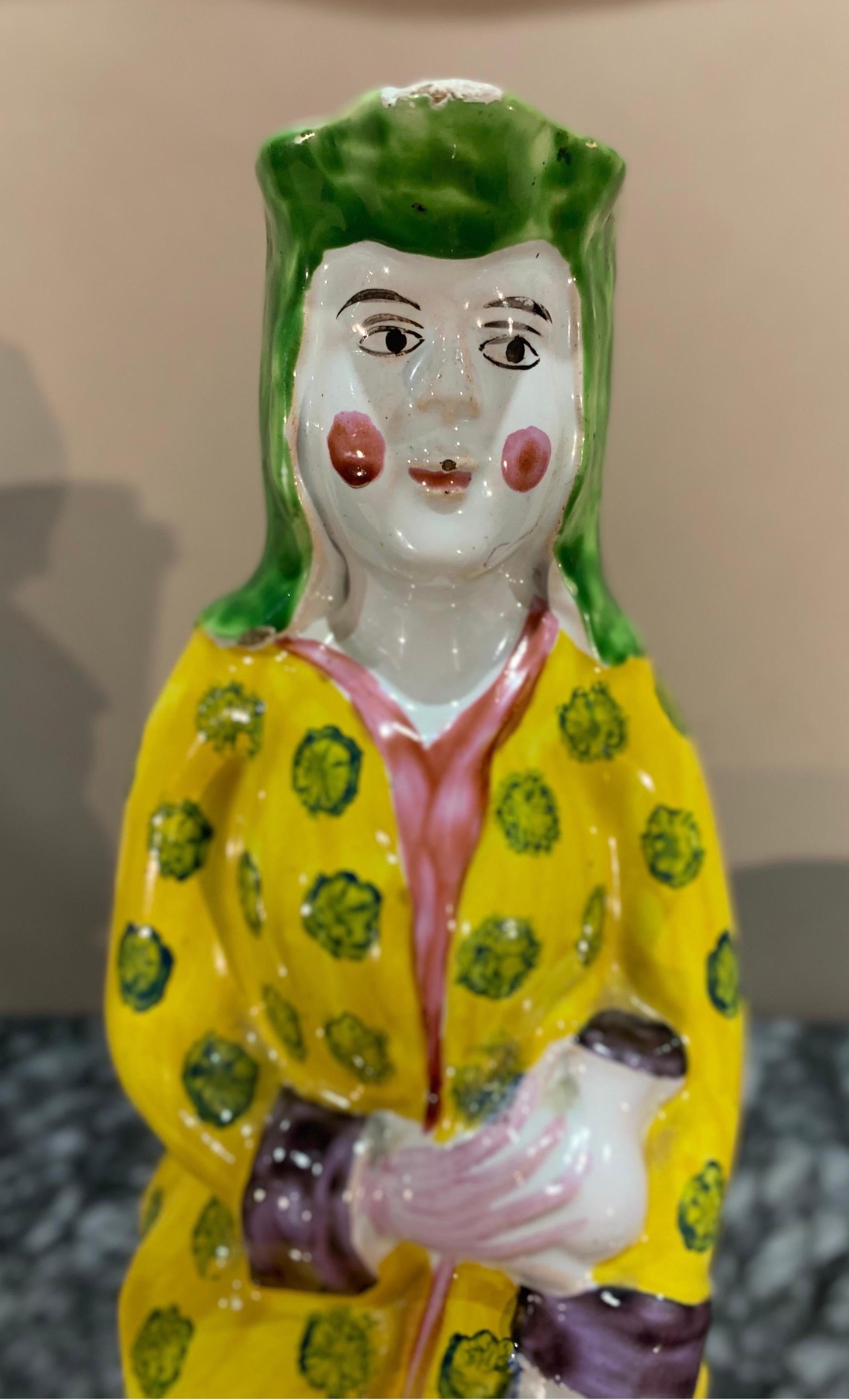 19th Century Polychrome French Faience Wine Decanter For Sale 3