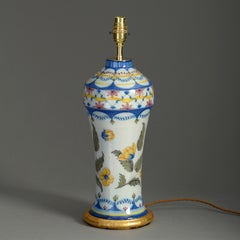19th Century Polychrome Glazed Faience Vase Lamp
