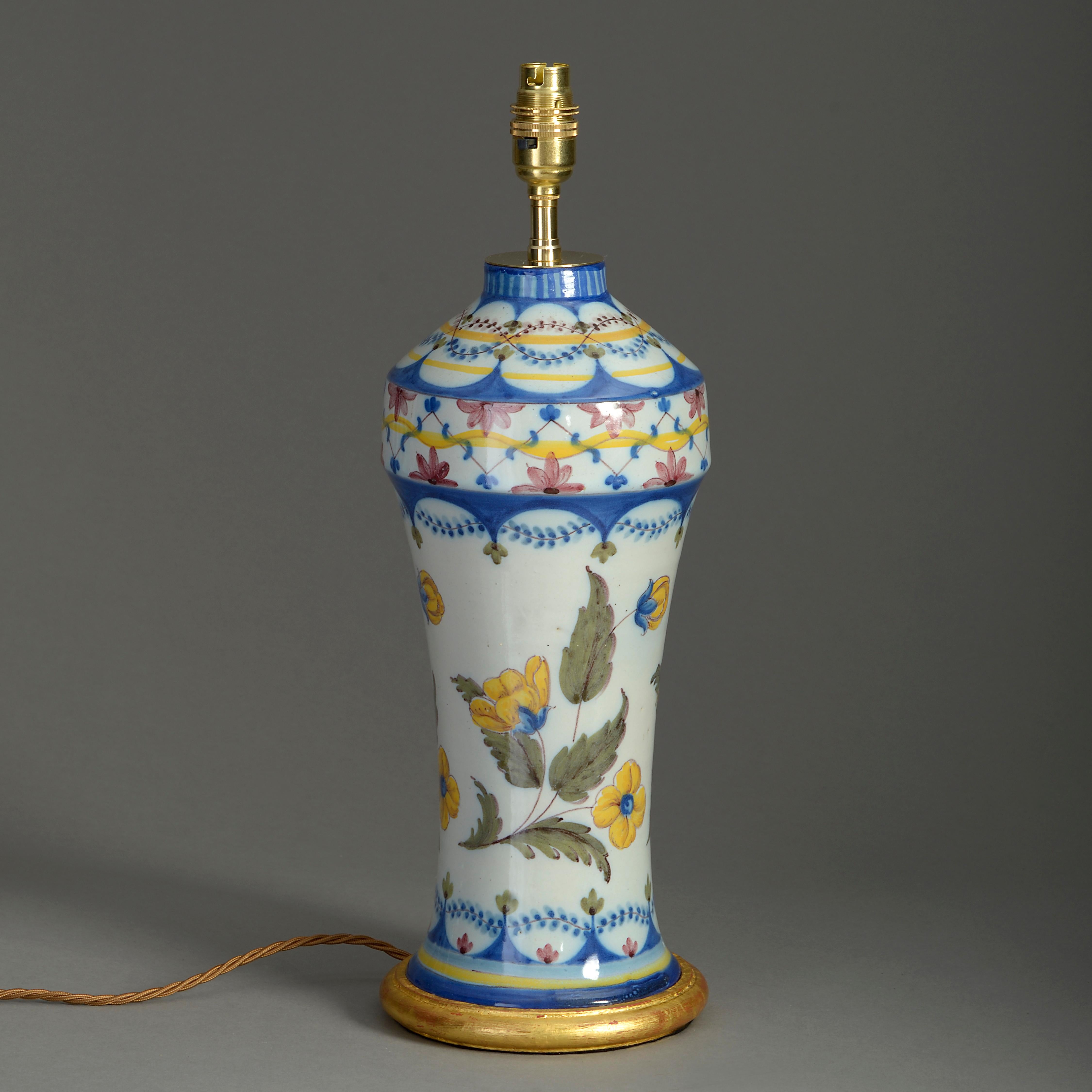 Baroque 19th Century Polychrome Glazed Faience Vase Lamp