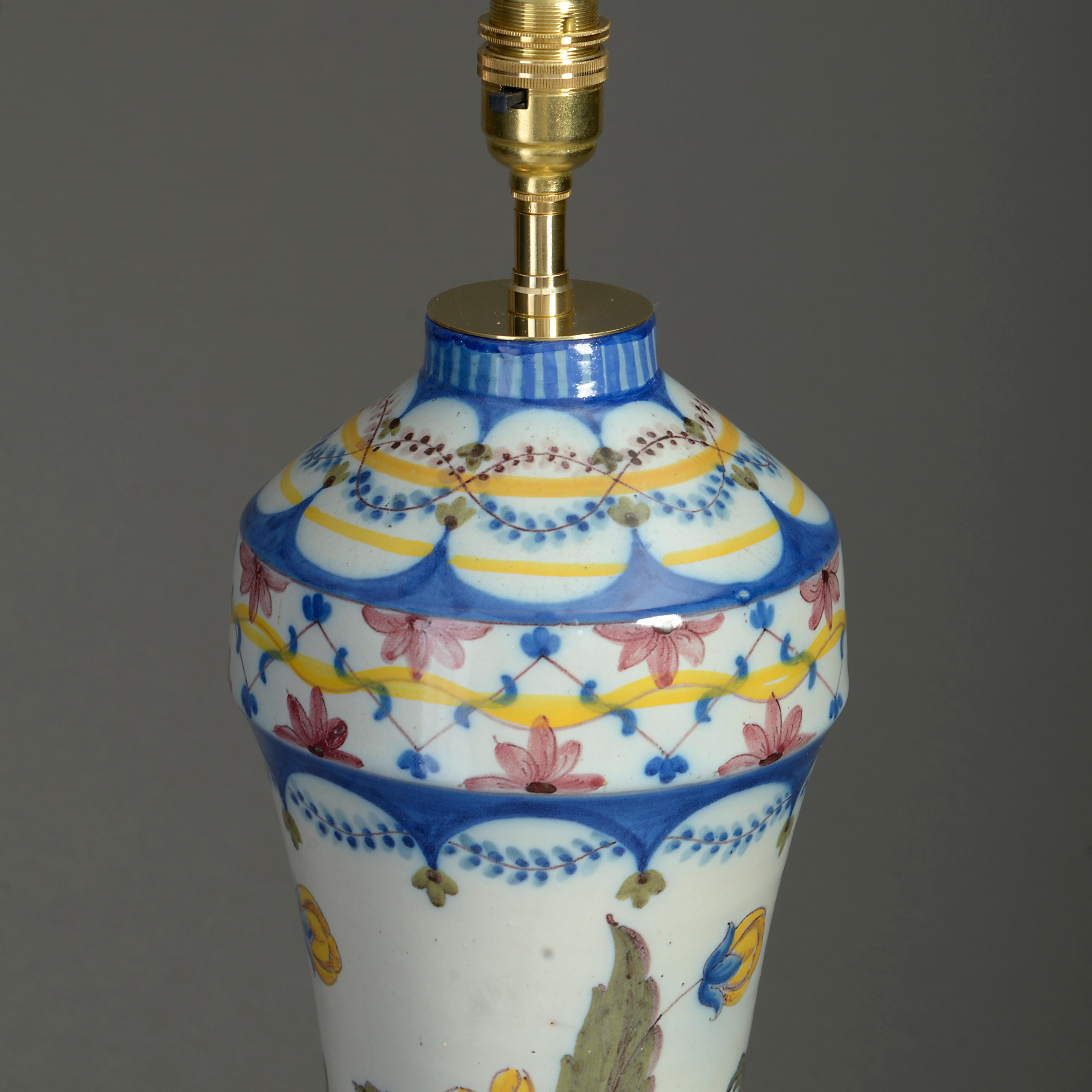 French 19th Century Polychrome Glazed Faience Vase Lamp