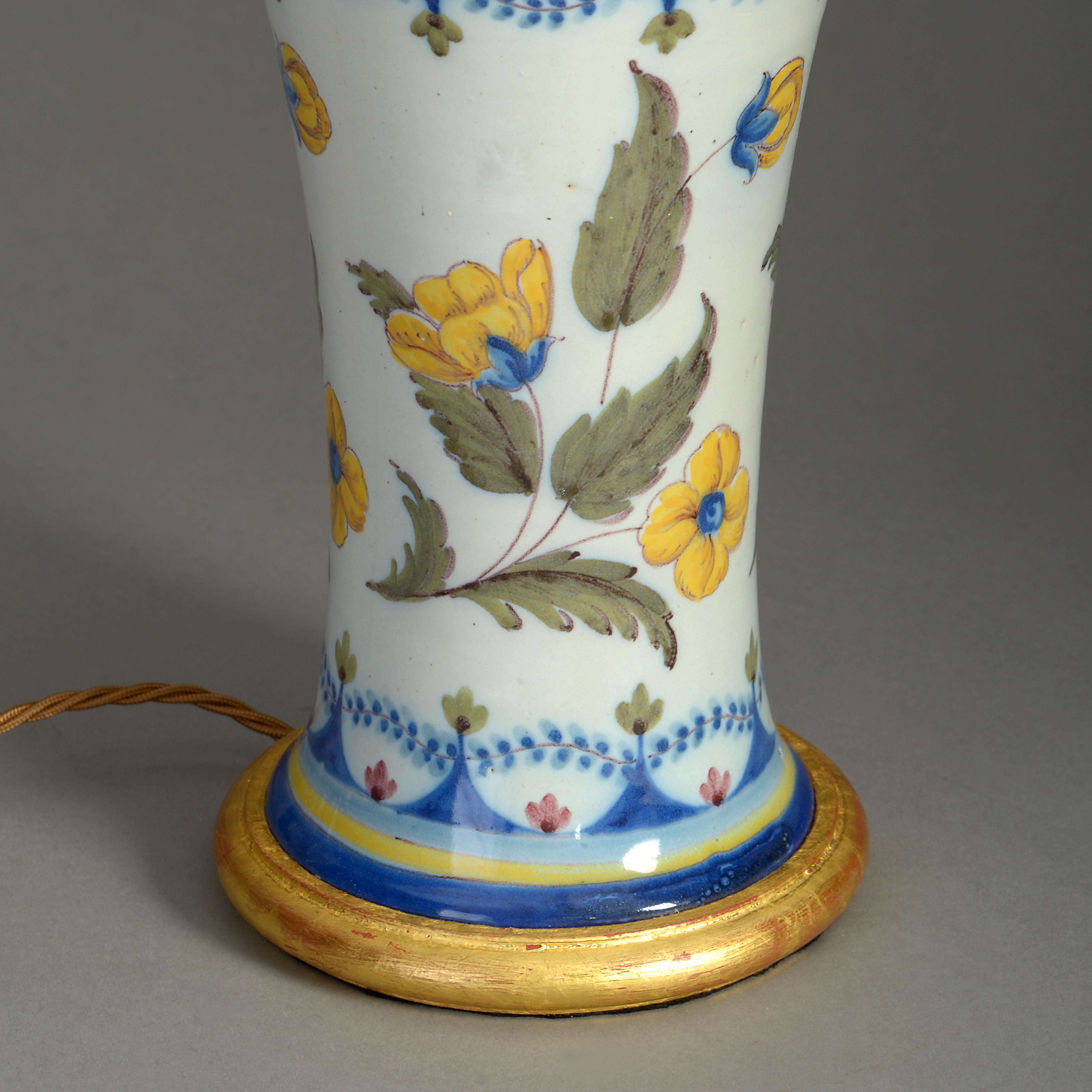 Fired 19th Century Polychrome Glazed Faience Vase Lamp