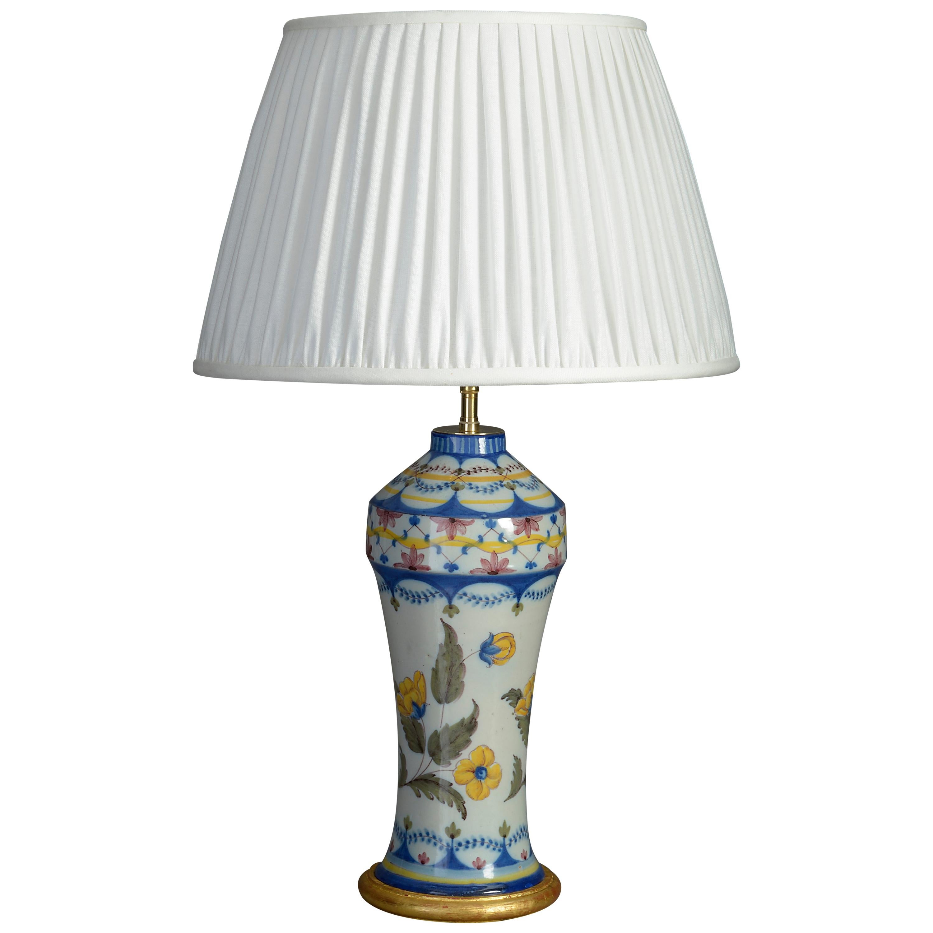 19th Century Polychrome Glazed Faience Vase Lamp