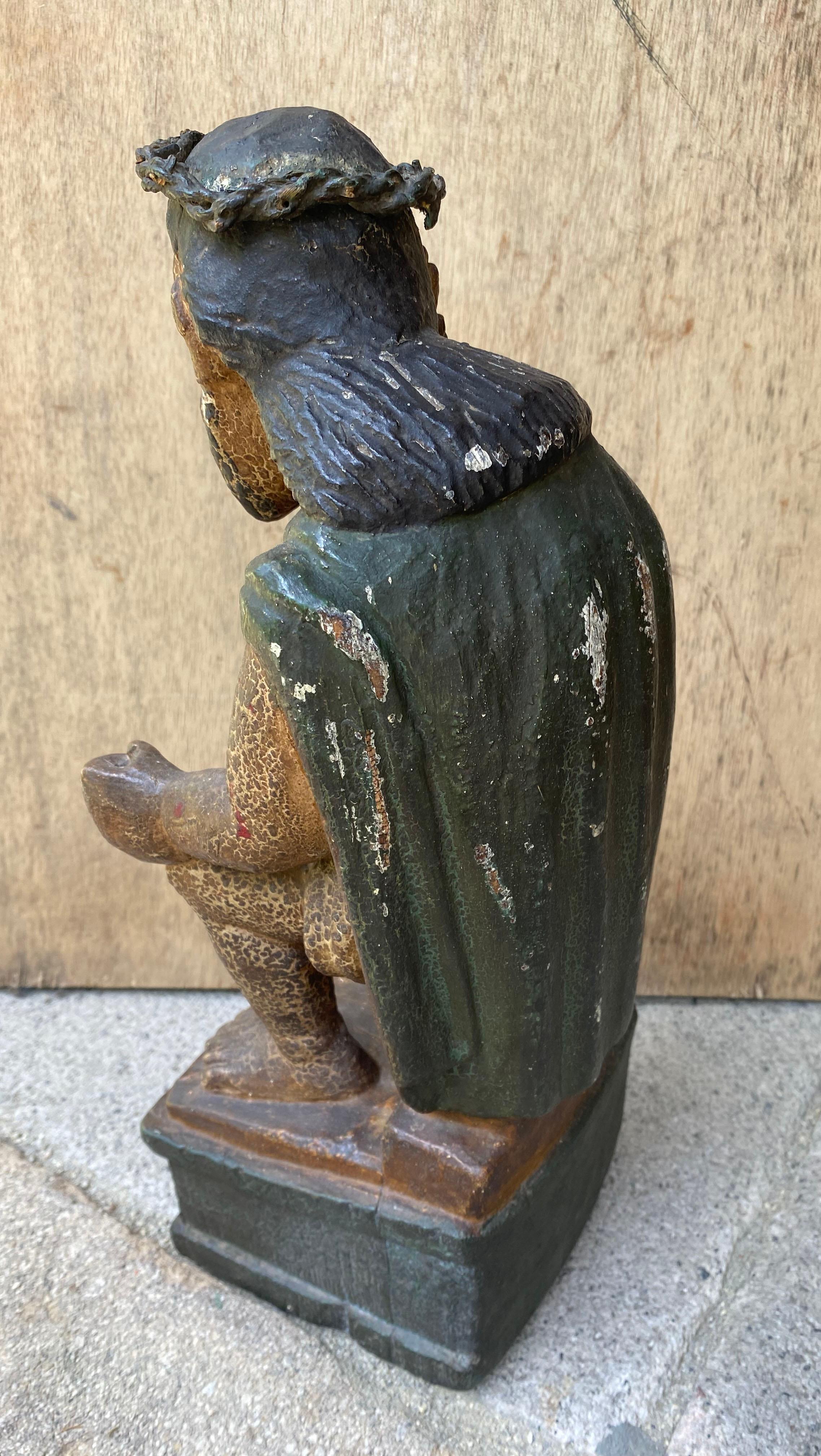 Rustico Gesù del Getsemani policromo del XIX secolo in vendita