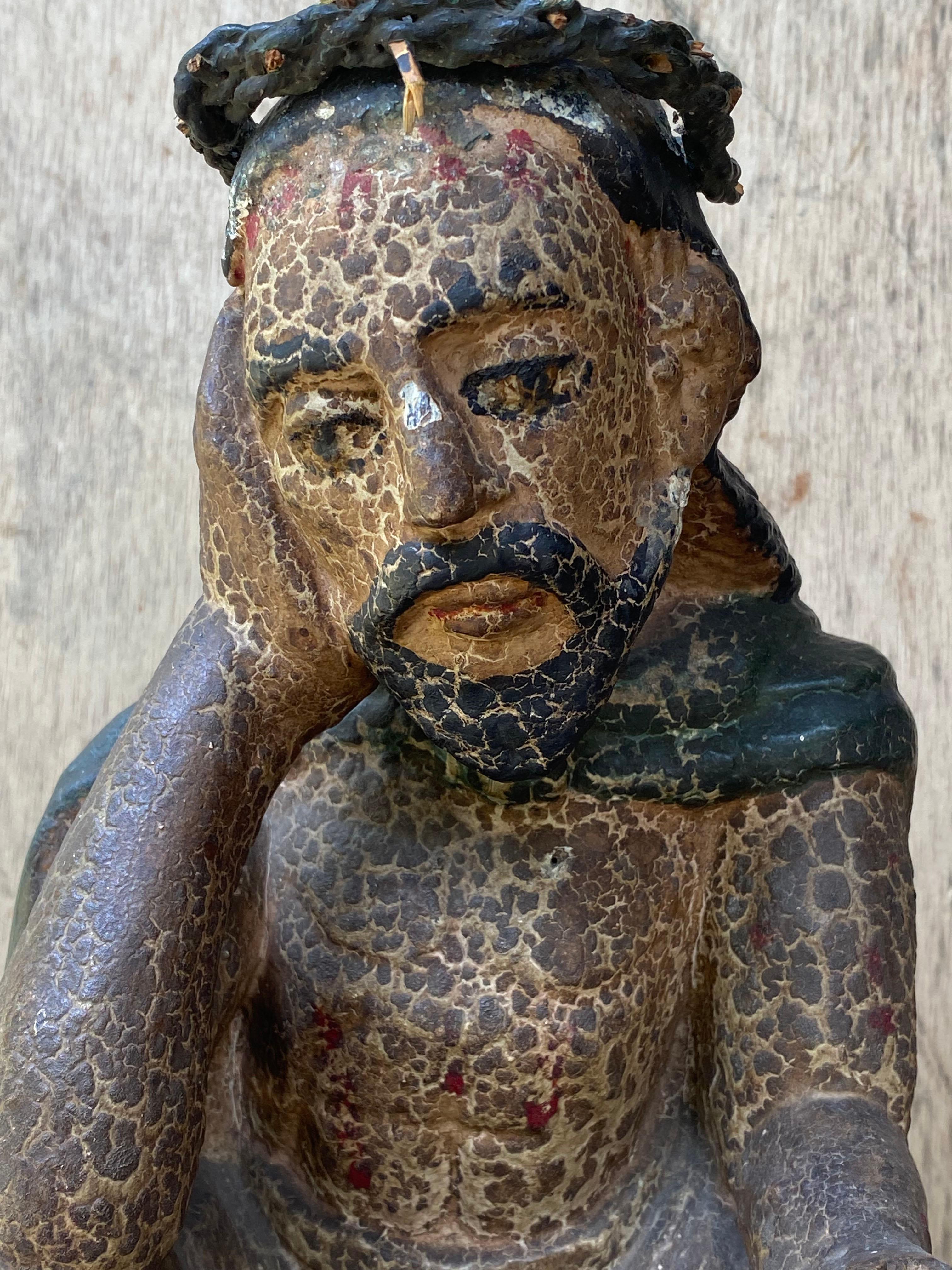 Intagliato a mano Gesù del Getsemani policromo del XIX secolo in vendita