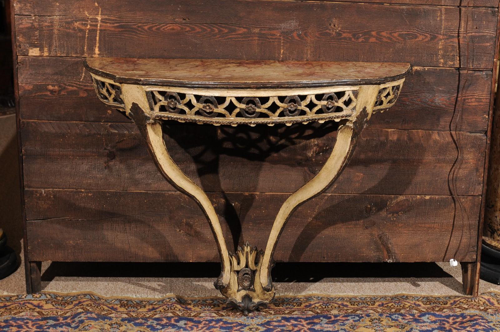 19th century polychrome painted wall-mounted console table, Italy.