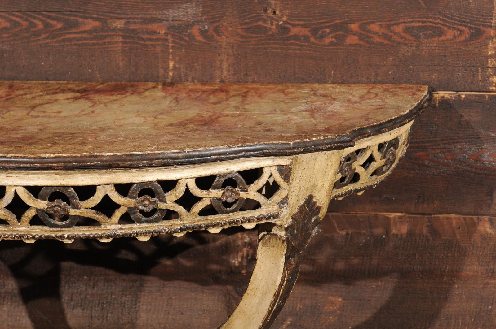 Polychrom bemalter Konsolentisch mit Wandmontierung aus dem 19. Jahrhundert, Italien (Holz) im Angebot