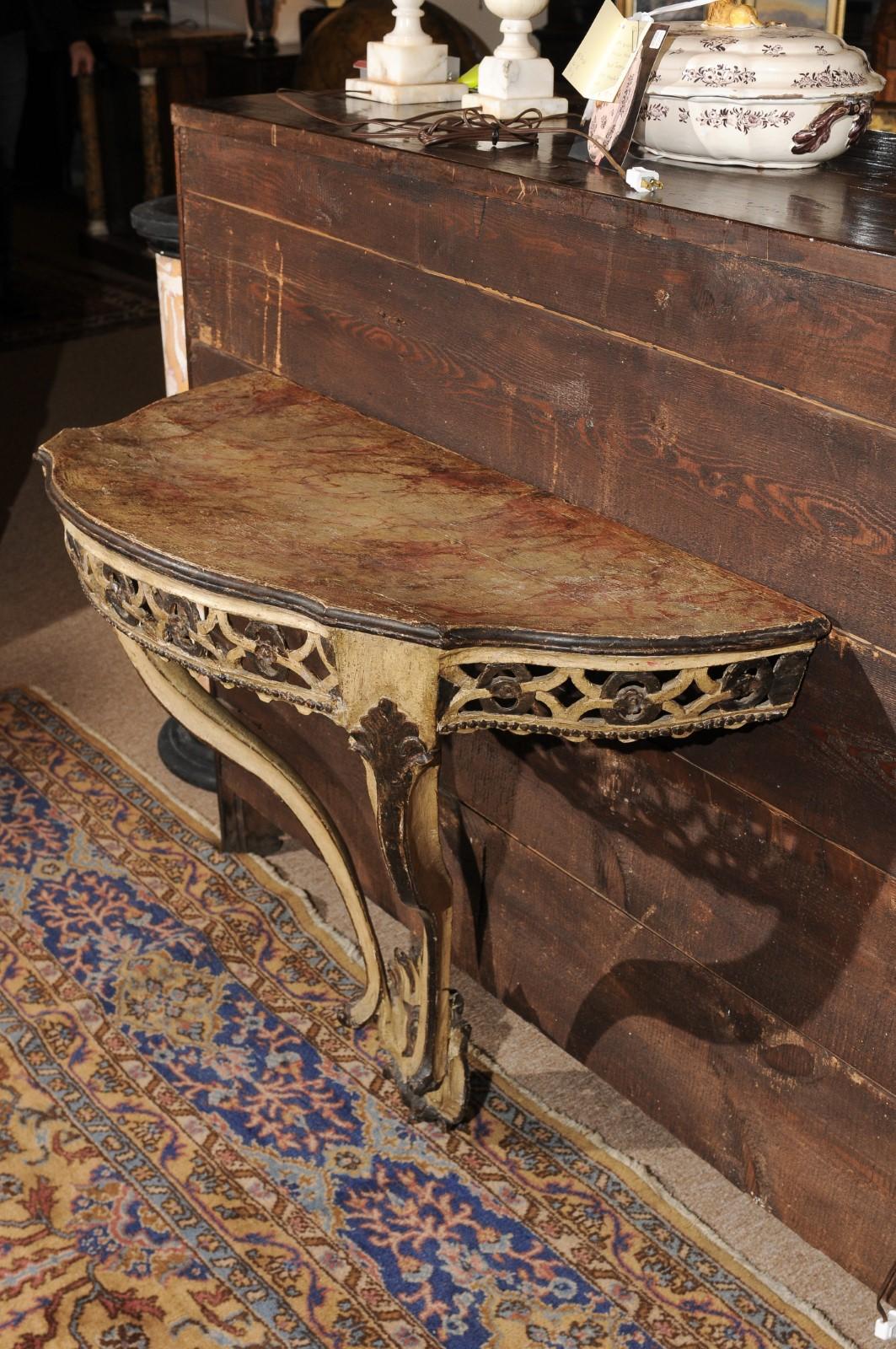 19th Century Polychrome Painted Wall-Mounted Console Table, Italy For Sale 2