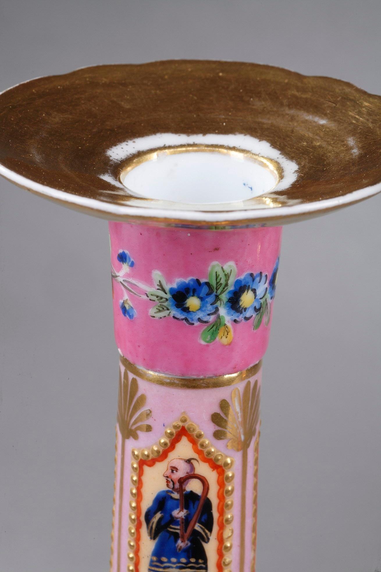 19th Century Polychrome Porcelain Candlesticks, Set of 2 7