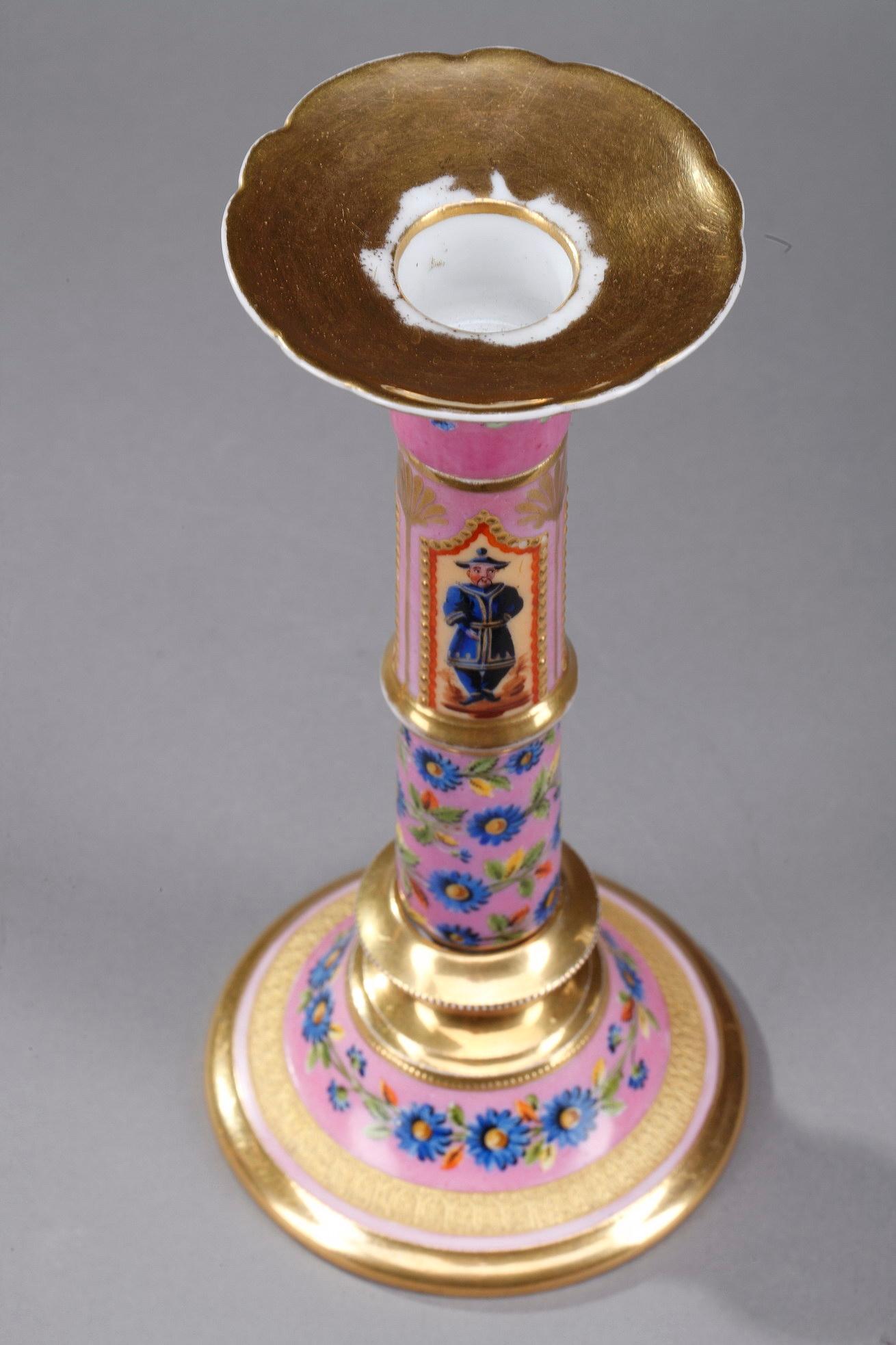 19th Century Polychrome Porcelain Candlesticks, Set of 2 9