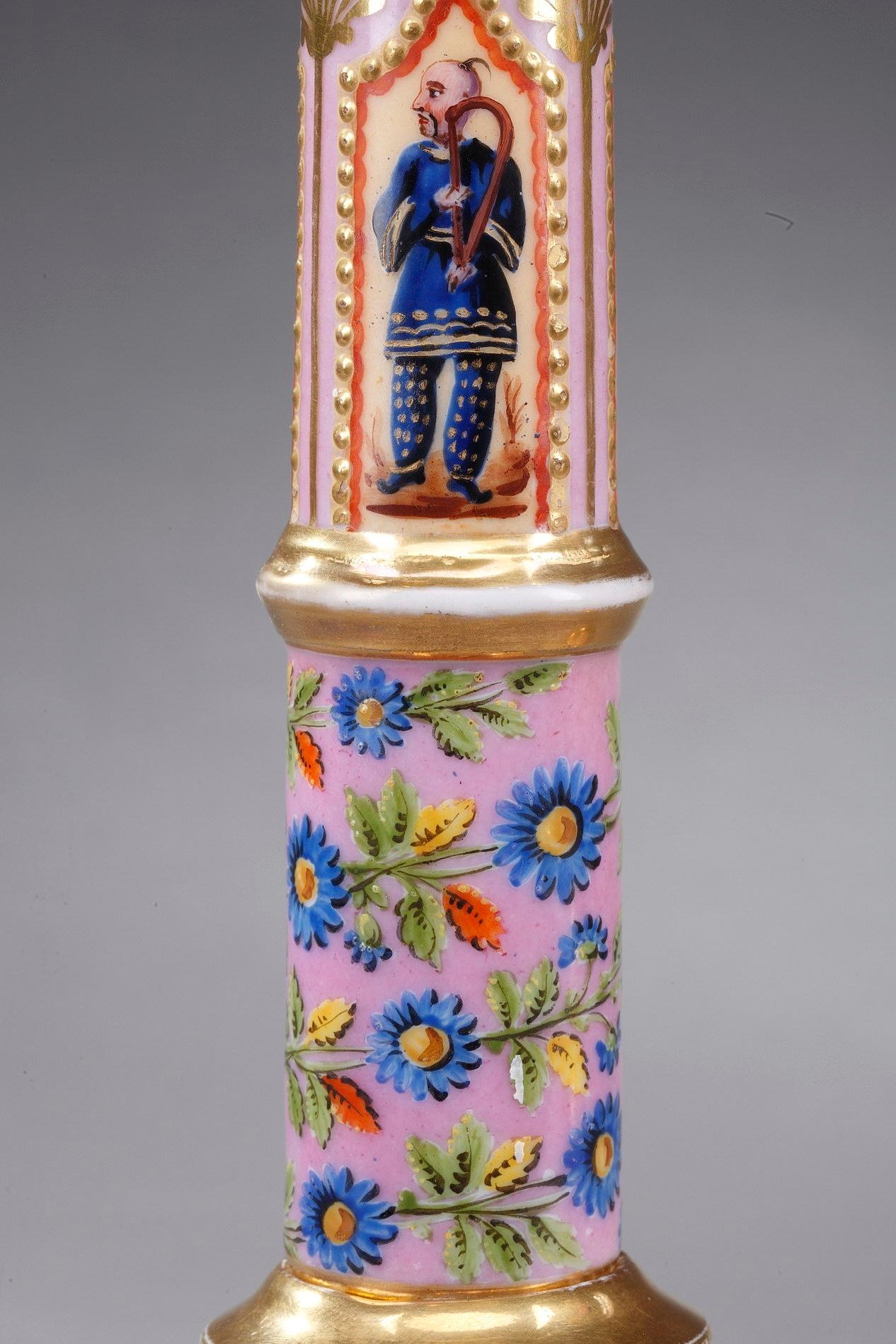 19th Century Polychrome Porcelain Candlesticks, Set of 2 In Good Condition In Paris, FR