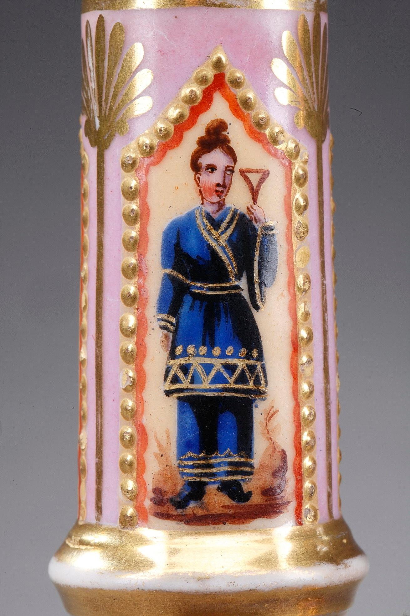 19th Century Polychrome Porcelain Candlesticks, Set of 2 3