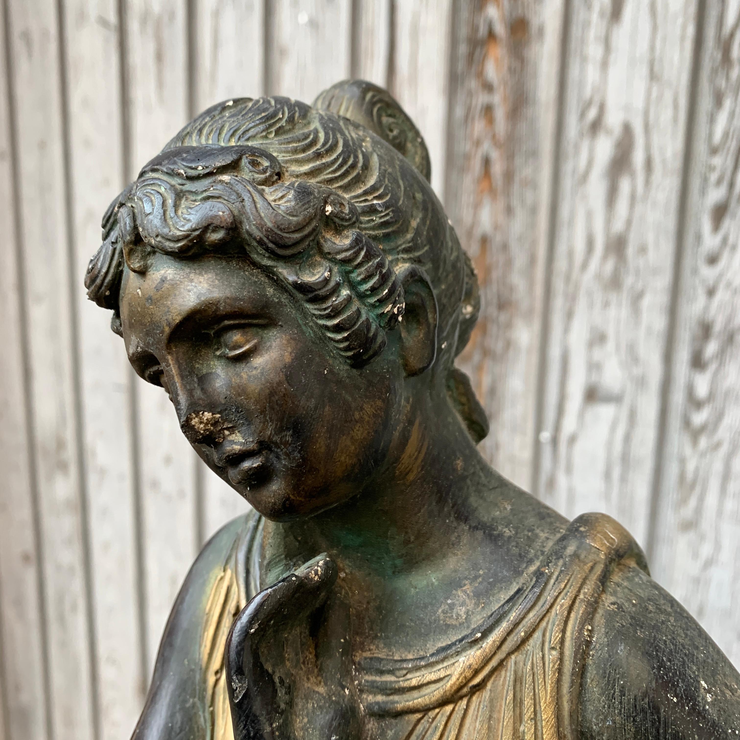Gilt 19th Century Polychrome Sculpture of a Roman Woman For Sale