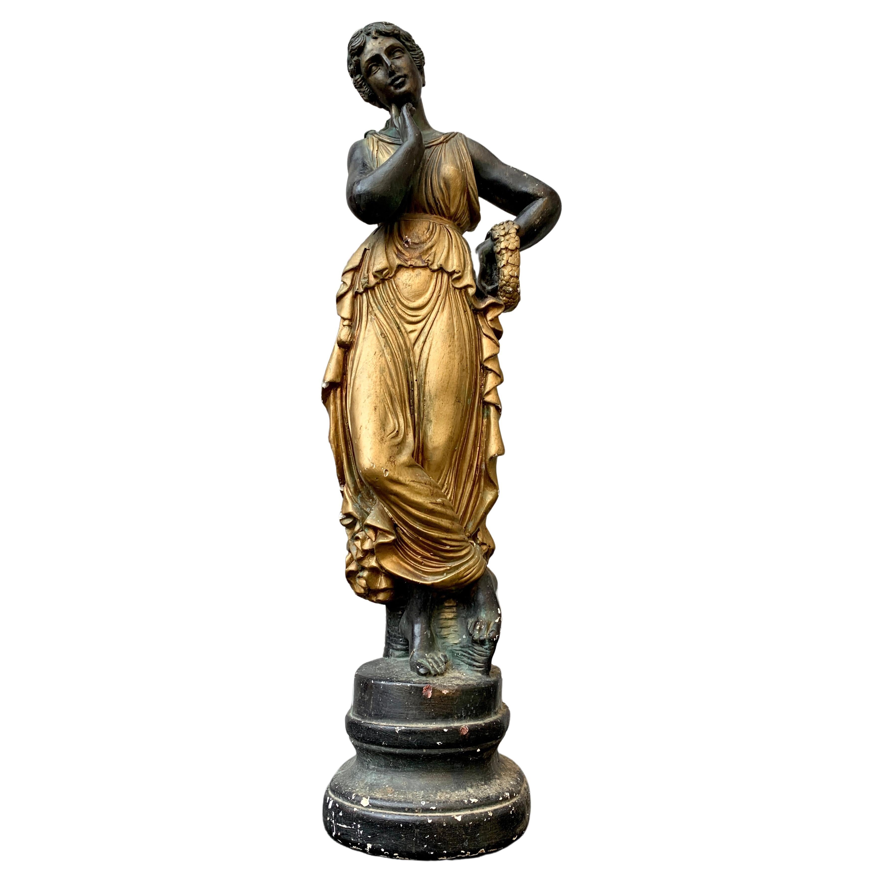 19th Century Polychrome Sculpture of a Roman Woman For Sale