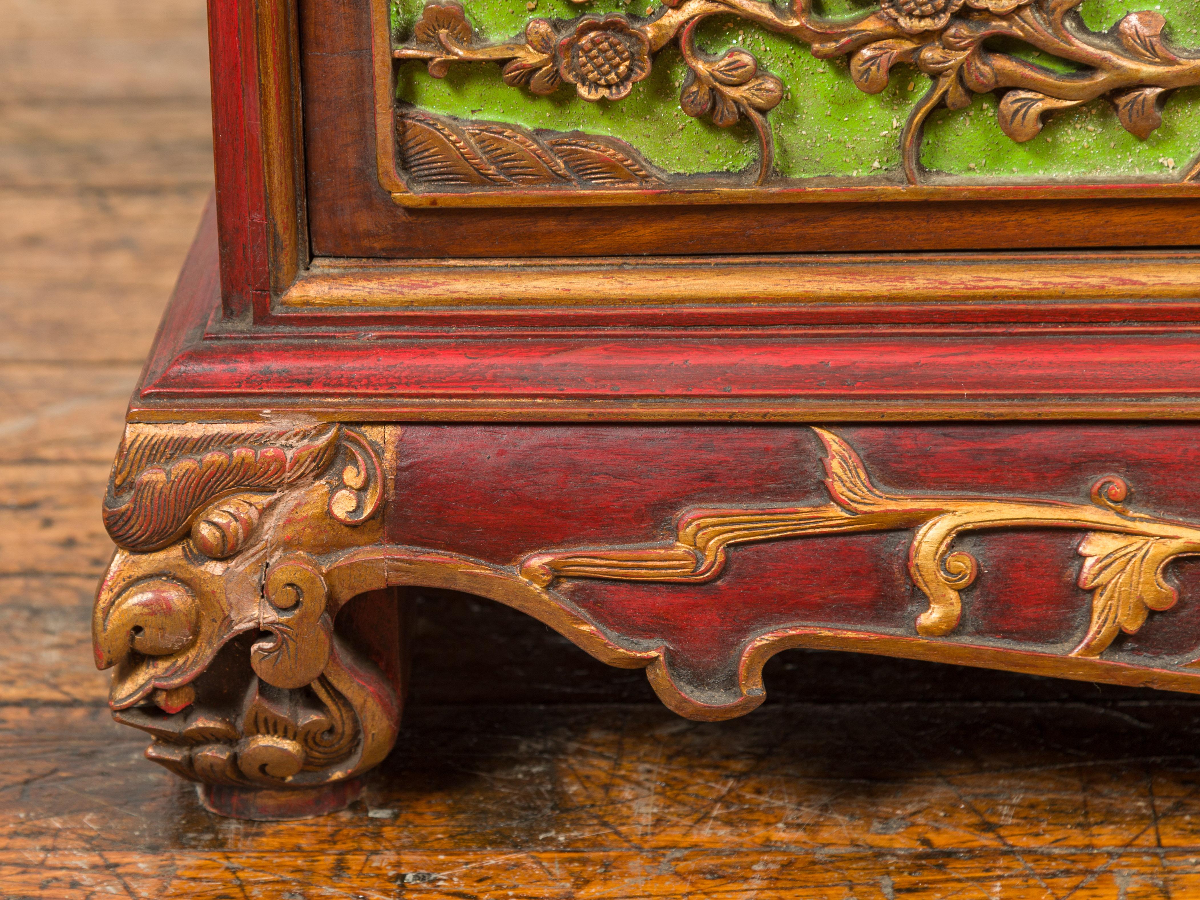 19th Century Polychrome Three-Drawer Chest from Madura with Carved Floral Motifs For Sale 5