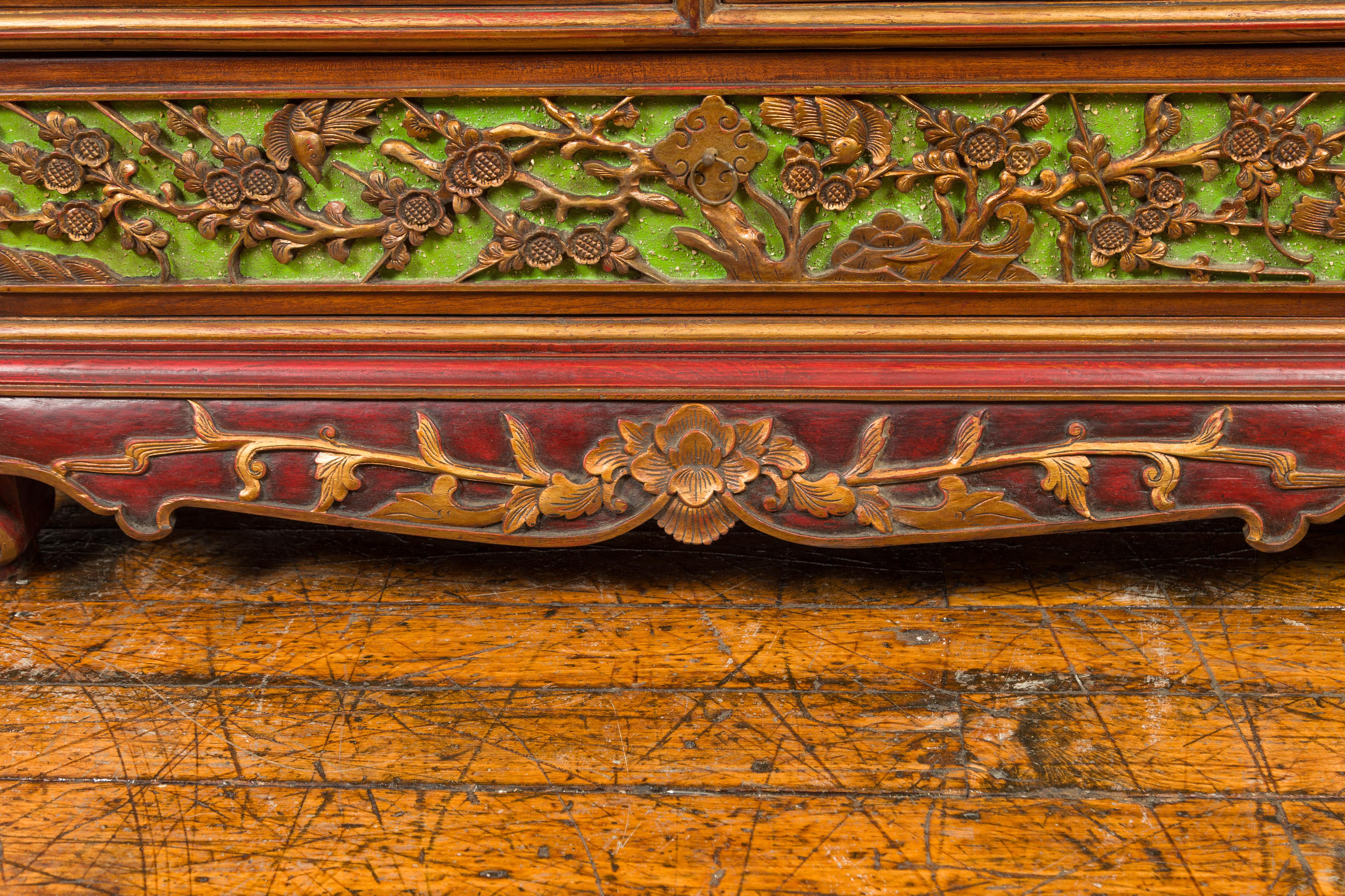 19th Century Polychrome Three-Drawer Chest from Madura with Carved Floral Motifs For Sale 6