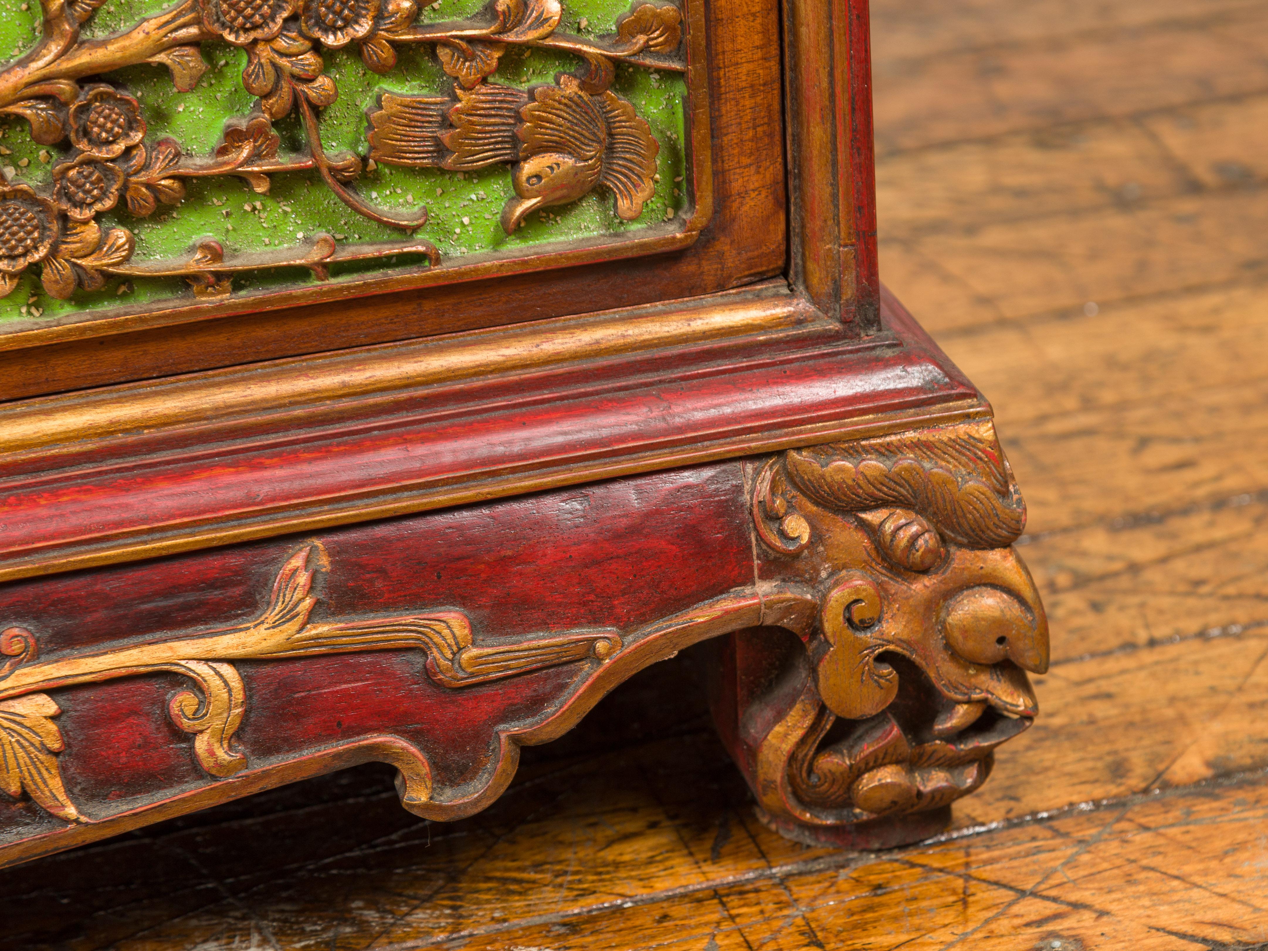 19th Century Polychrome Three-Drawer Chest from Madura with Carved Floral Motifs For Sale 7