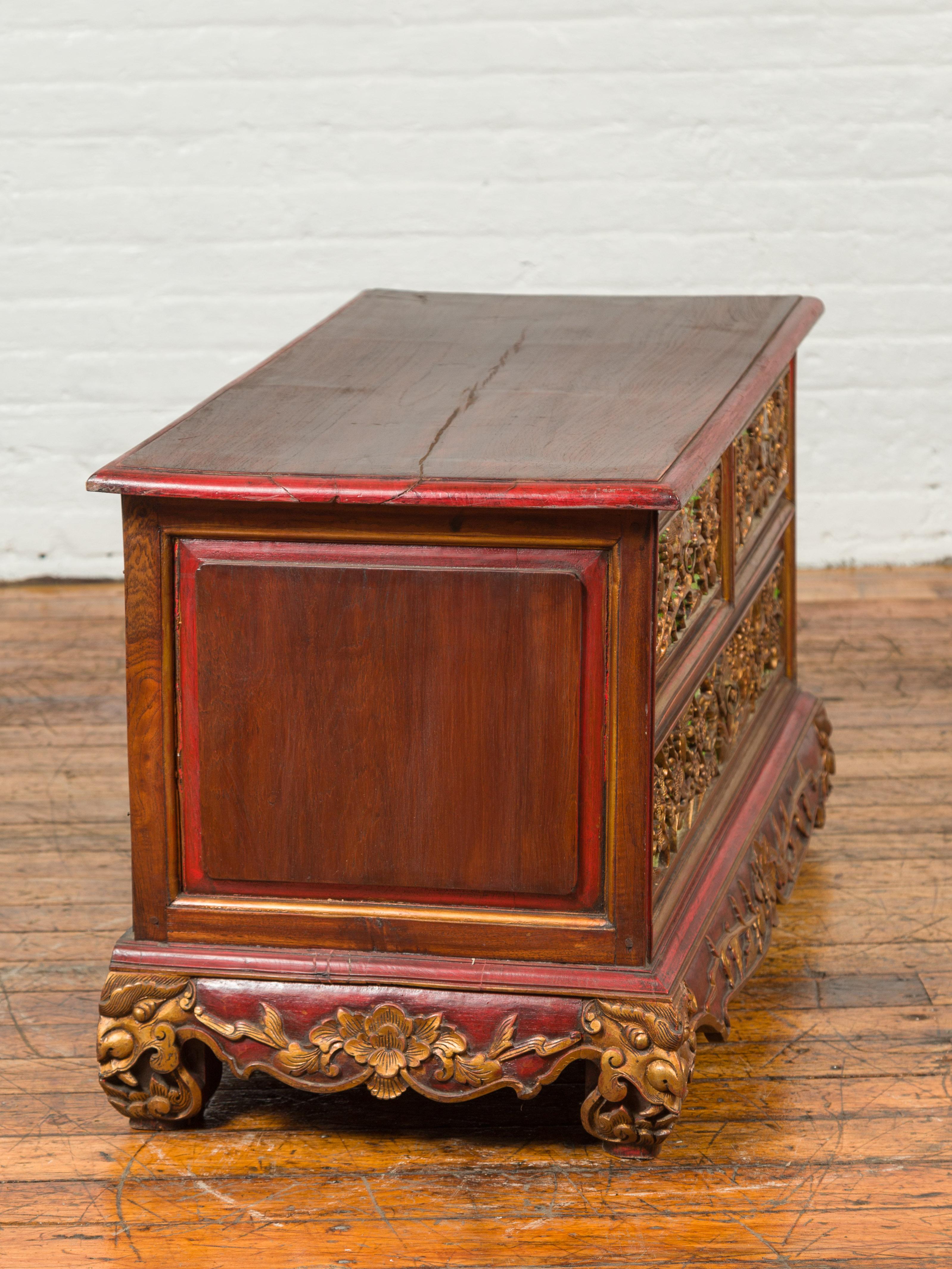 19th Century Polychrome Three-Drawer Chest from Madura with Carved Floral Motifs For Sale 11