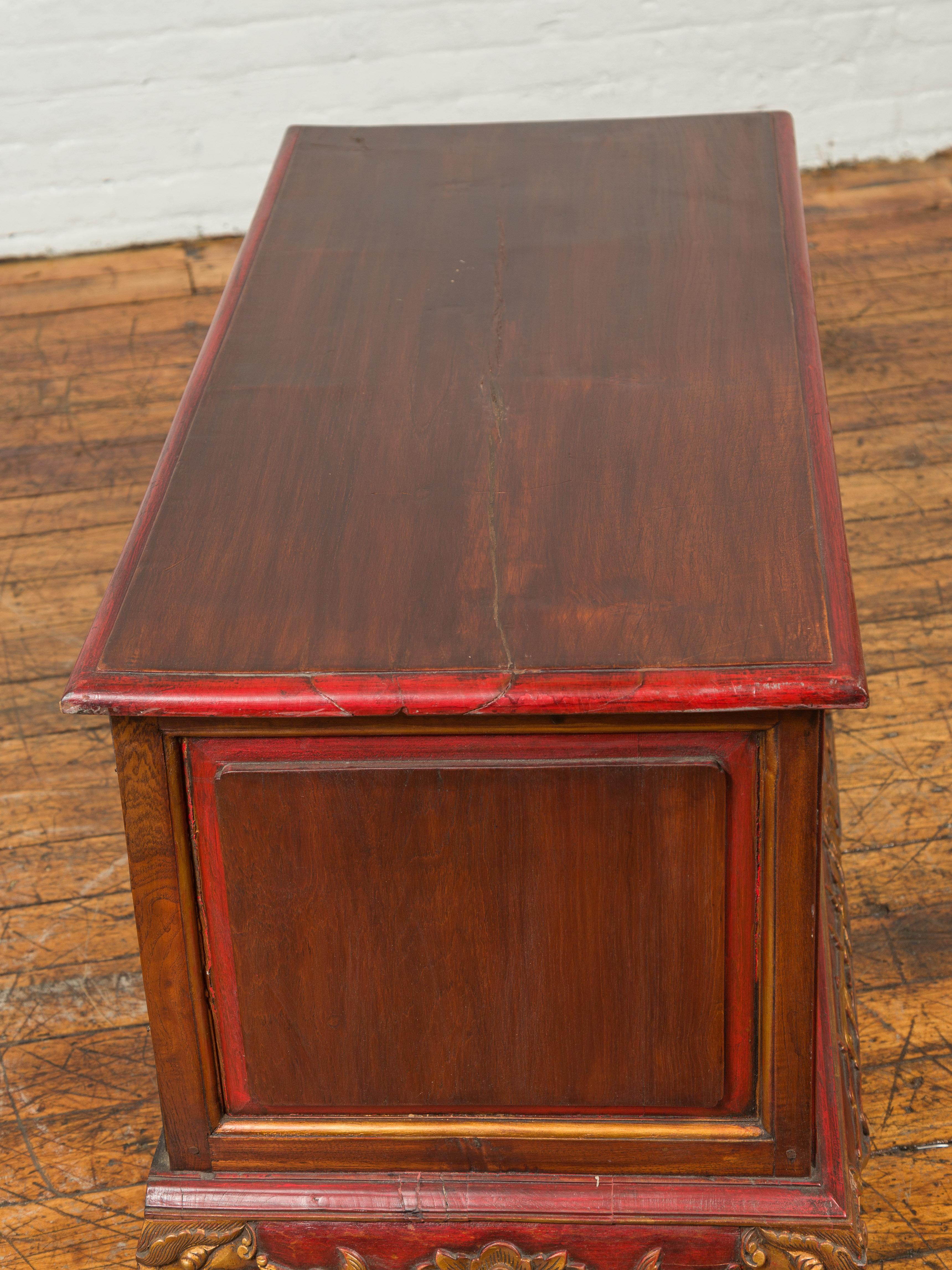 19th Century Polychrome Three-Drawer Chest from Madura with Carved Floral Motifs For Sale 12