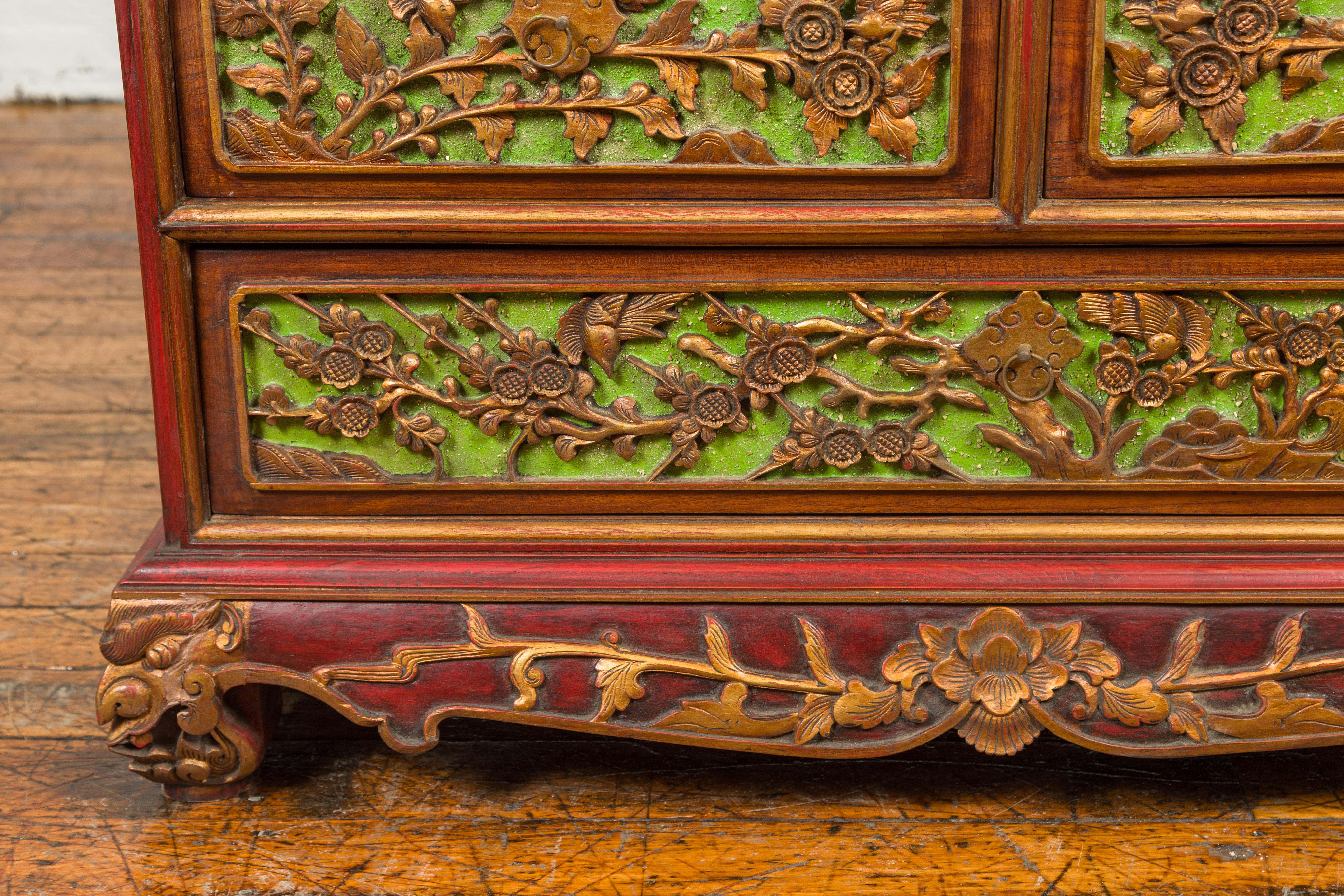 19th Century Polychrome Three-Drawer Chest from Madura with Carved Floral Motifs For Sale 3