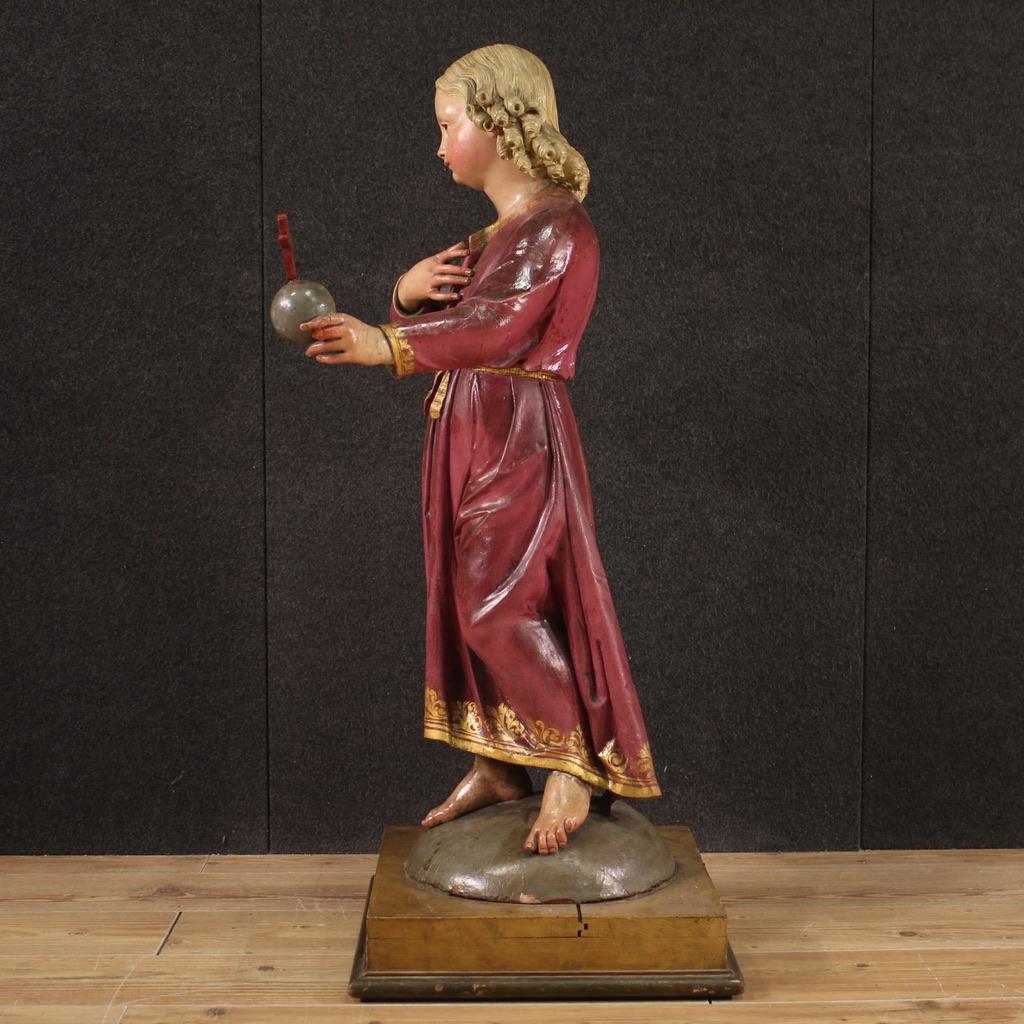 19th Century Polychrome Wood Italian Antique Religious Sculpture Jesus, 1880 In Good Condition In Vicoforte, Piedmont