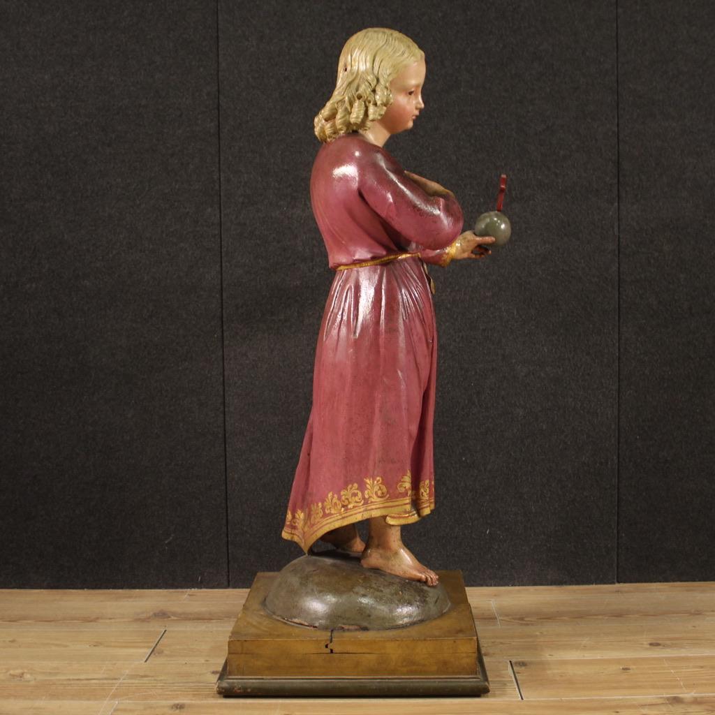 19th Century Polychrome Wood Italian Antique Religious Sculpture Jesus, 1880 1