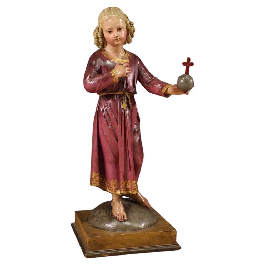 19th Century Polychrome Wood Italian Antique Religious Sculpture Jesus, 1880