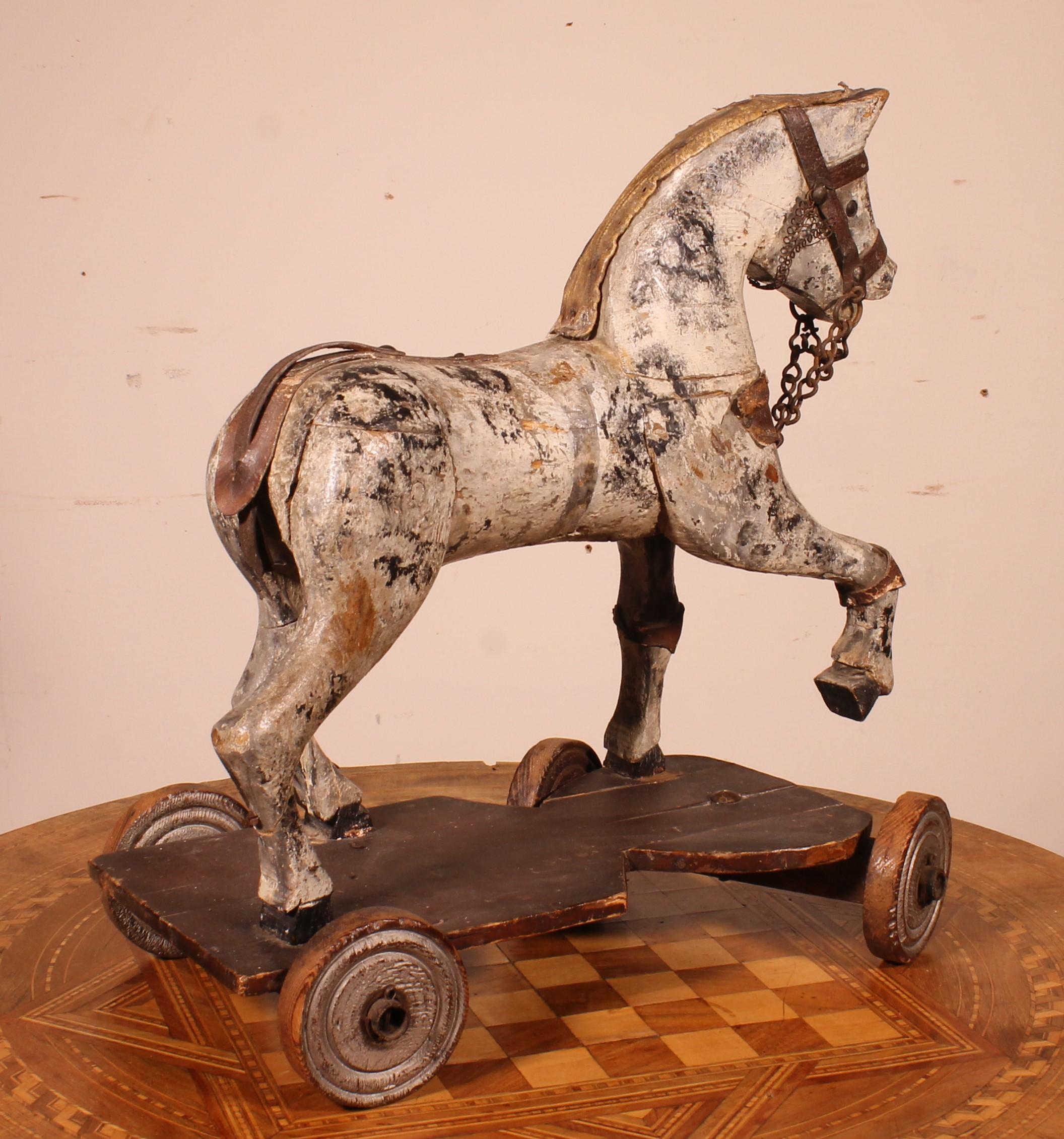 19th Century Polychrome Wooden Horse For Sale 3