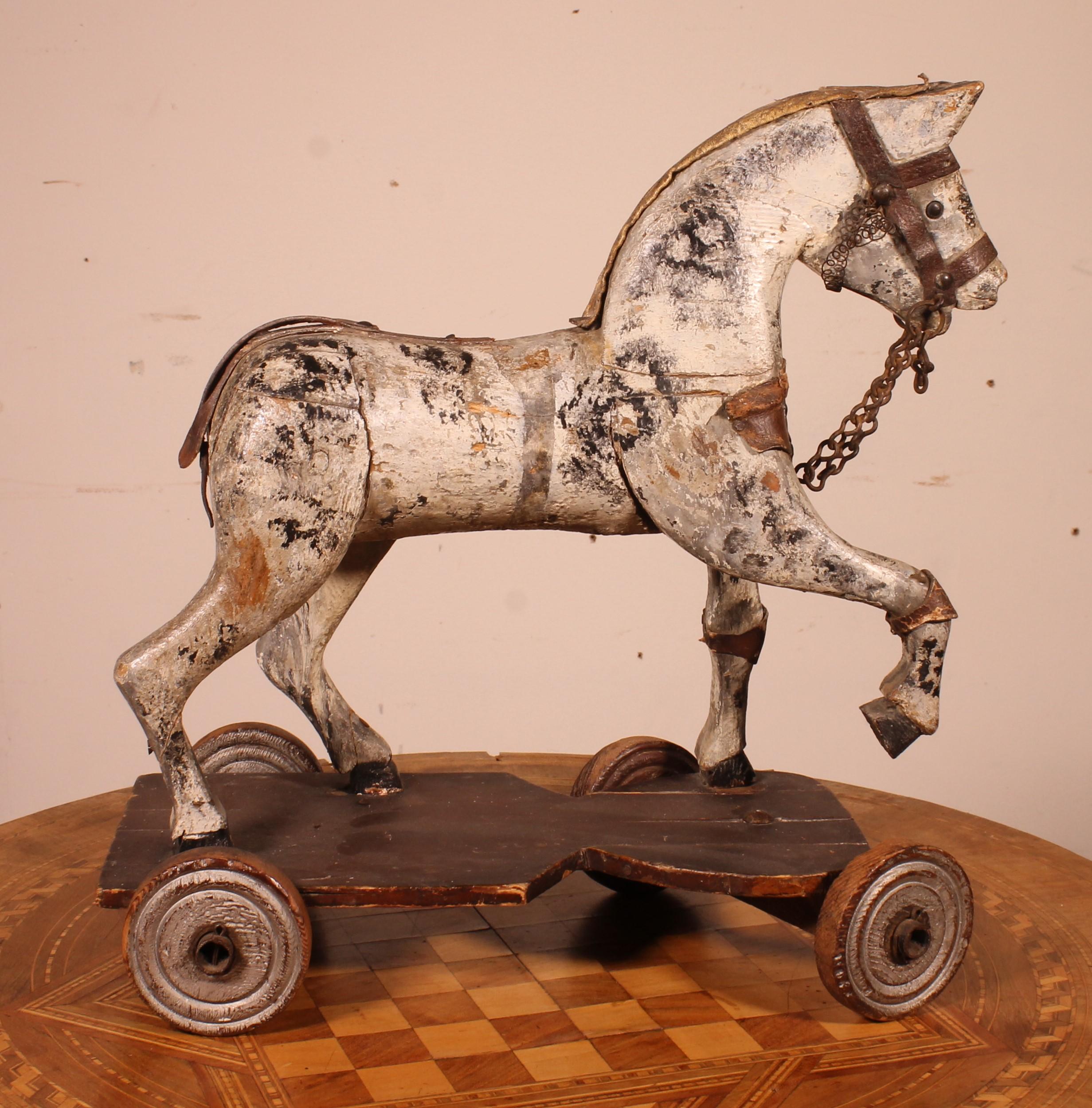 19th Century Polychrome Wooden Horse For Sale 4