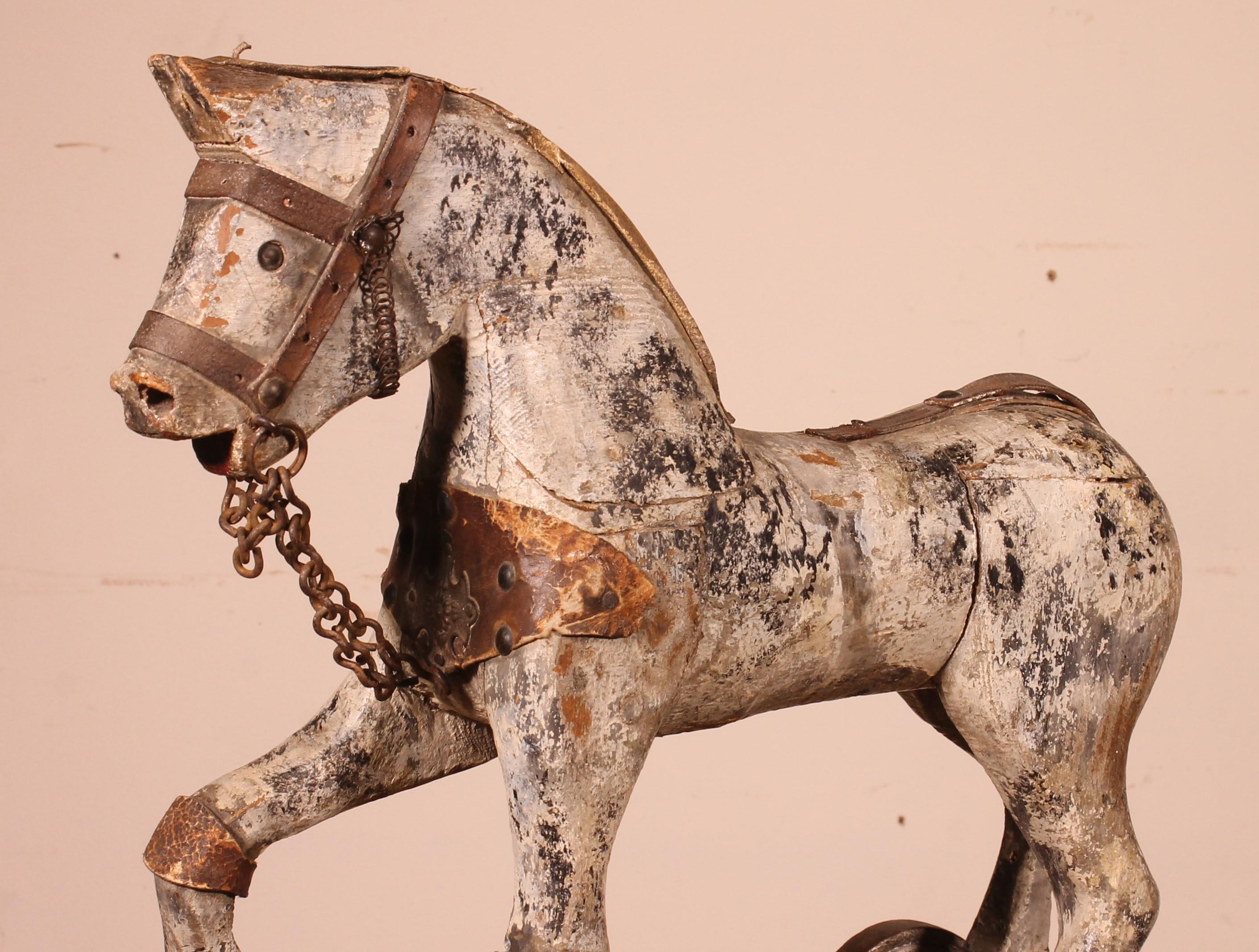 Fruitwood 19th Century Polychrome Wooden Horse For Sale