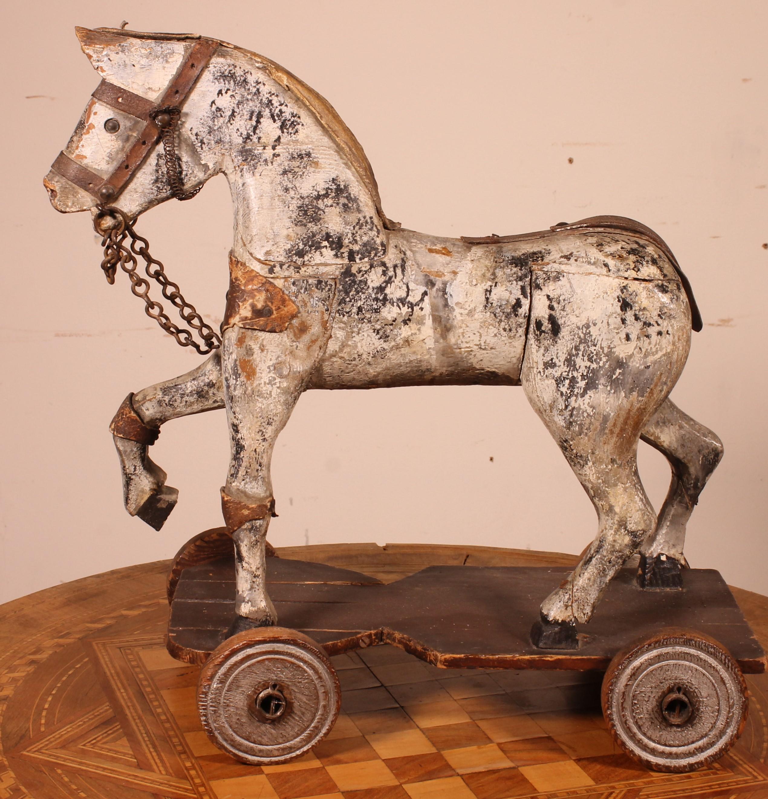 19th Century Polychrome Wooden Horse For Sale 1